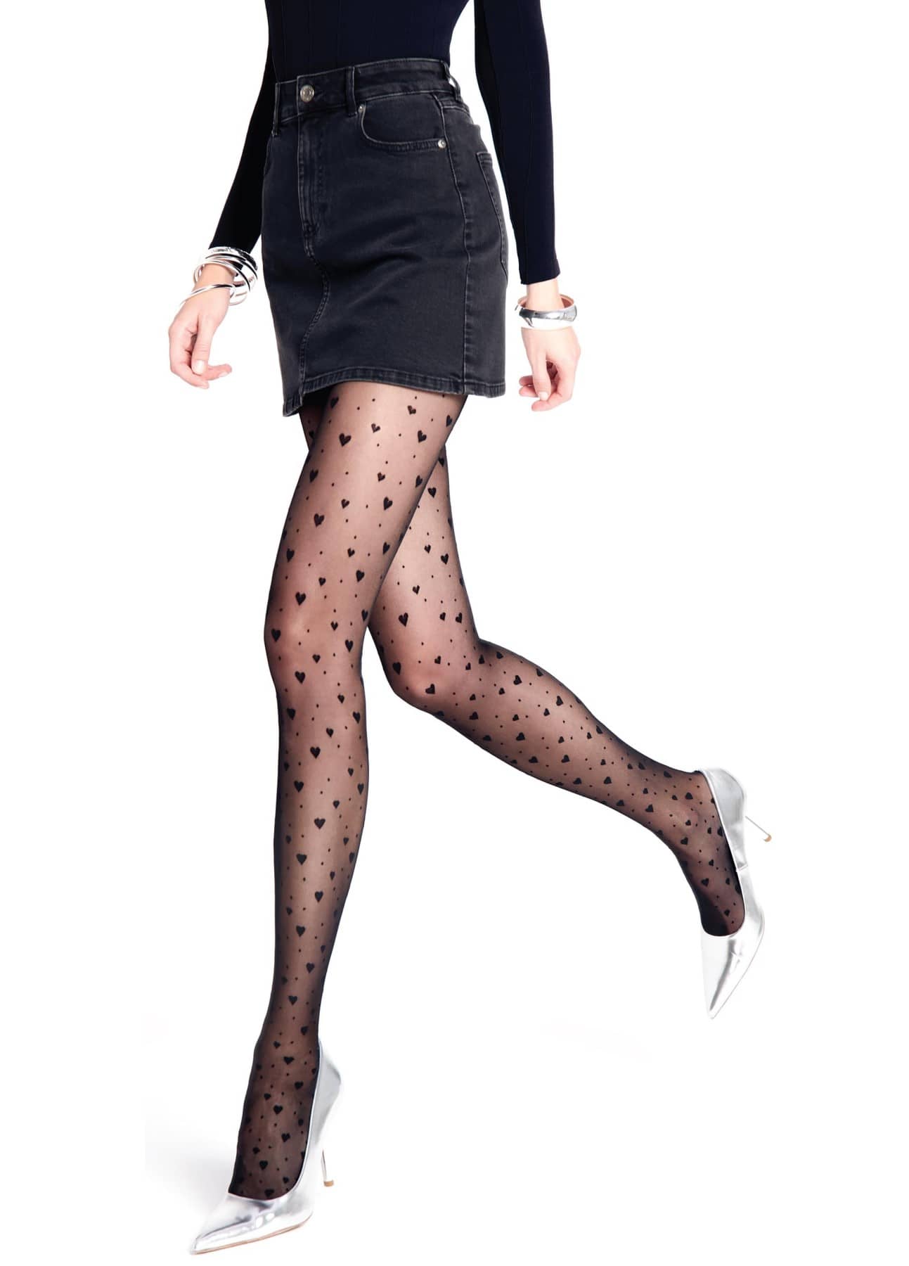 FEELING 20 den hlačne nogavice s srčki