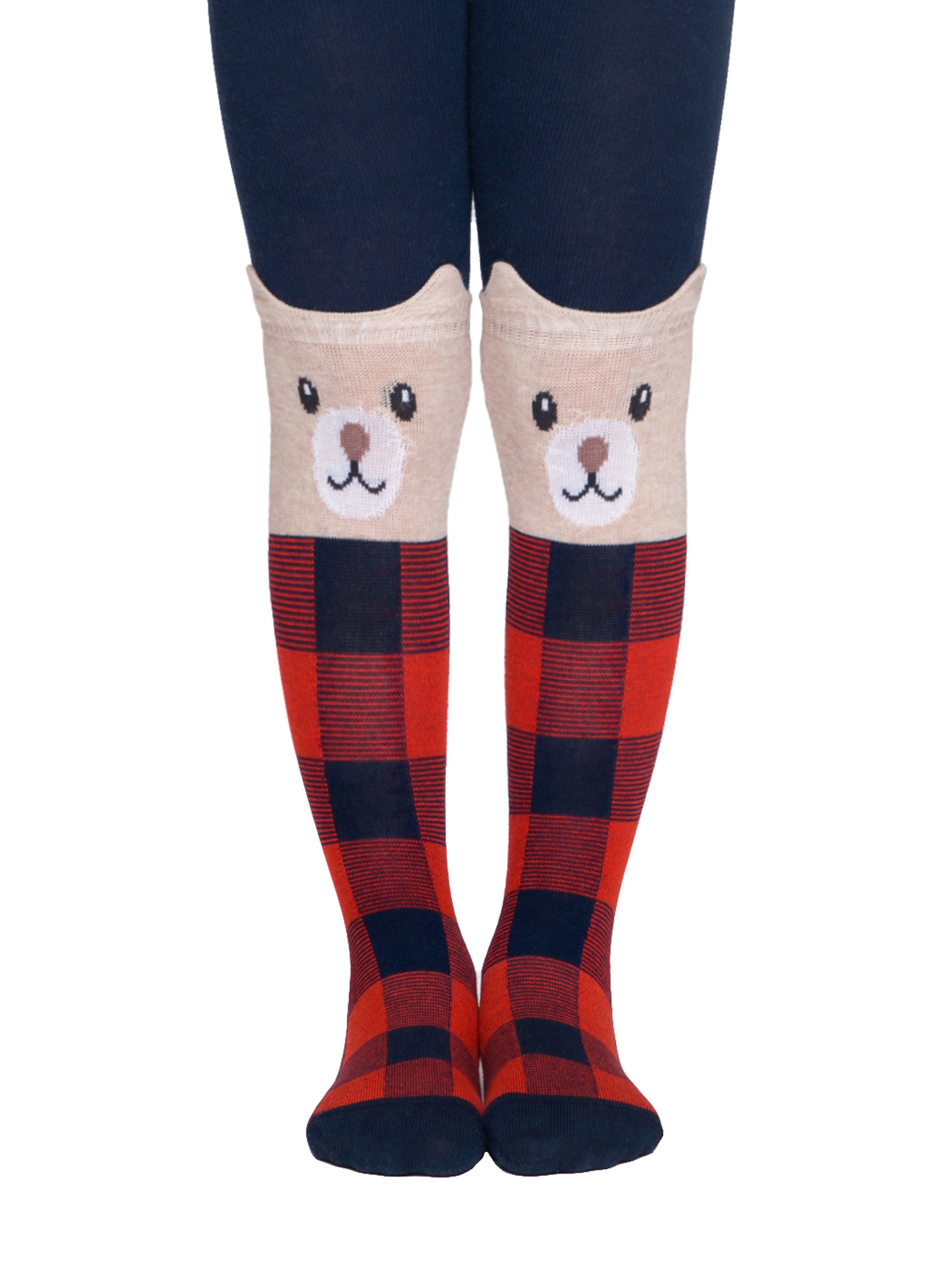 Modro rdeče otroške žabe, bombažne otroške hlačne nogavice s karirastim vzorcem Conte Kids Medved