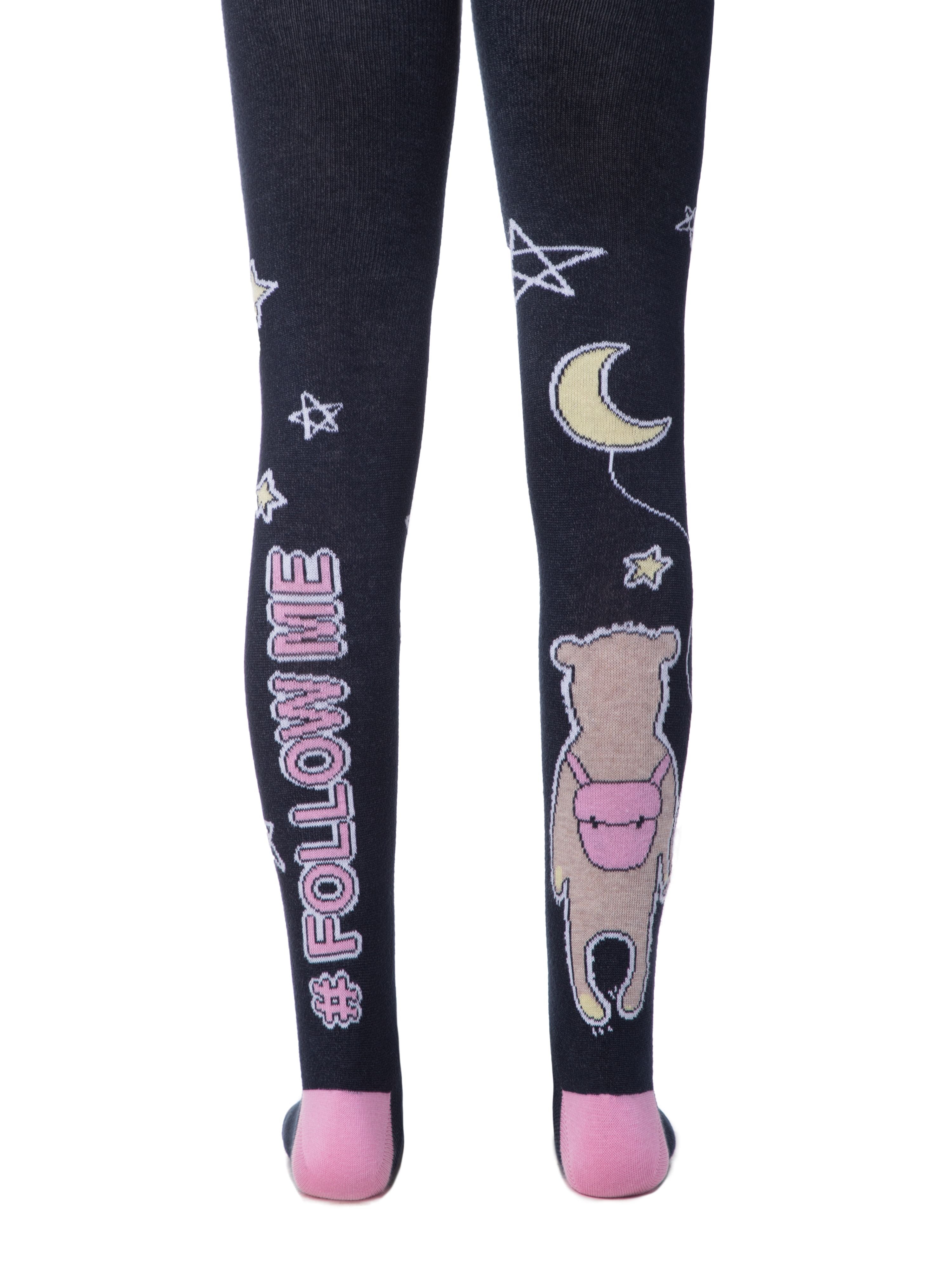 Temno modre otroške žabe, bombažne otroške hlačne nogavice z vzorcem Conte Kids zvezdice in napis zadaj Follow Me