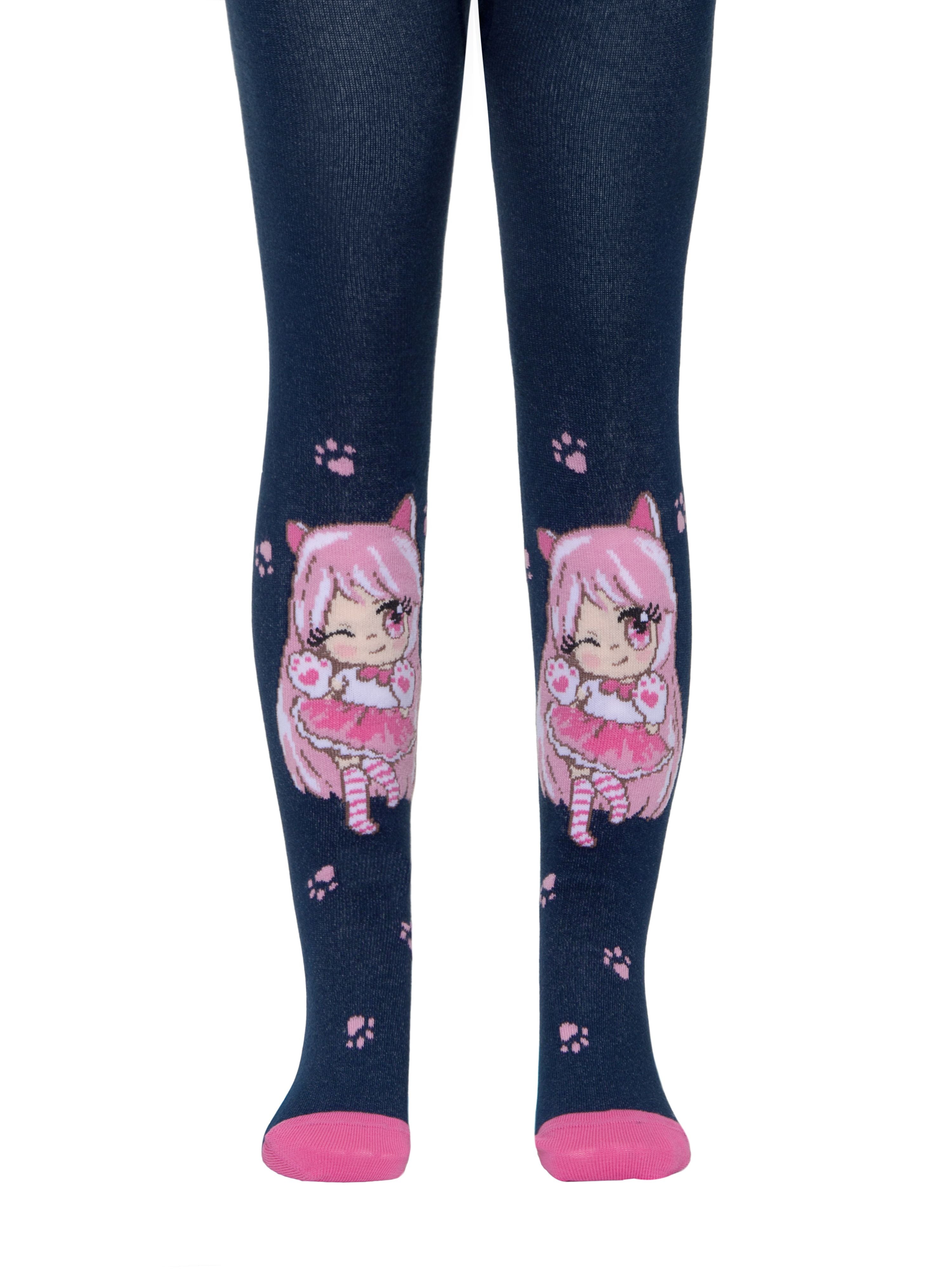 Temno modre otroške žabe, bombažne otroške hlačne nogavice z vzorcem Anime Conte Kids