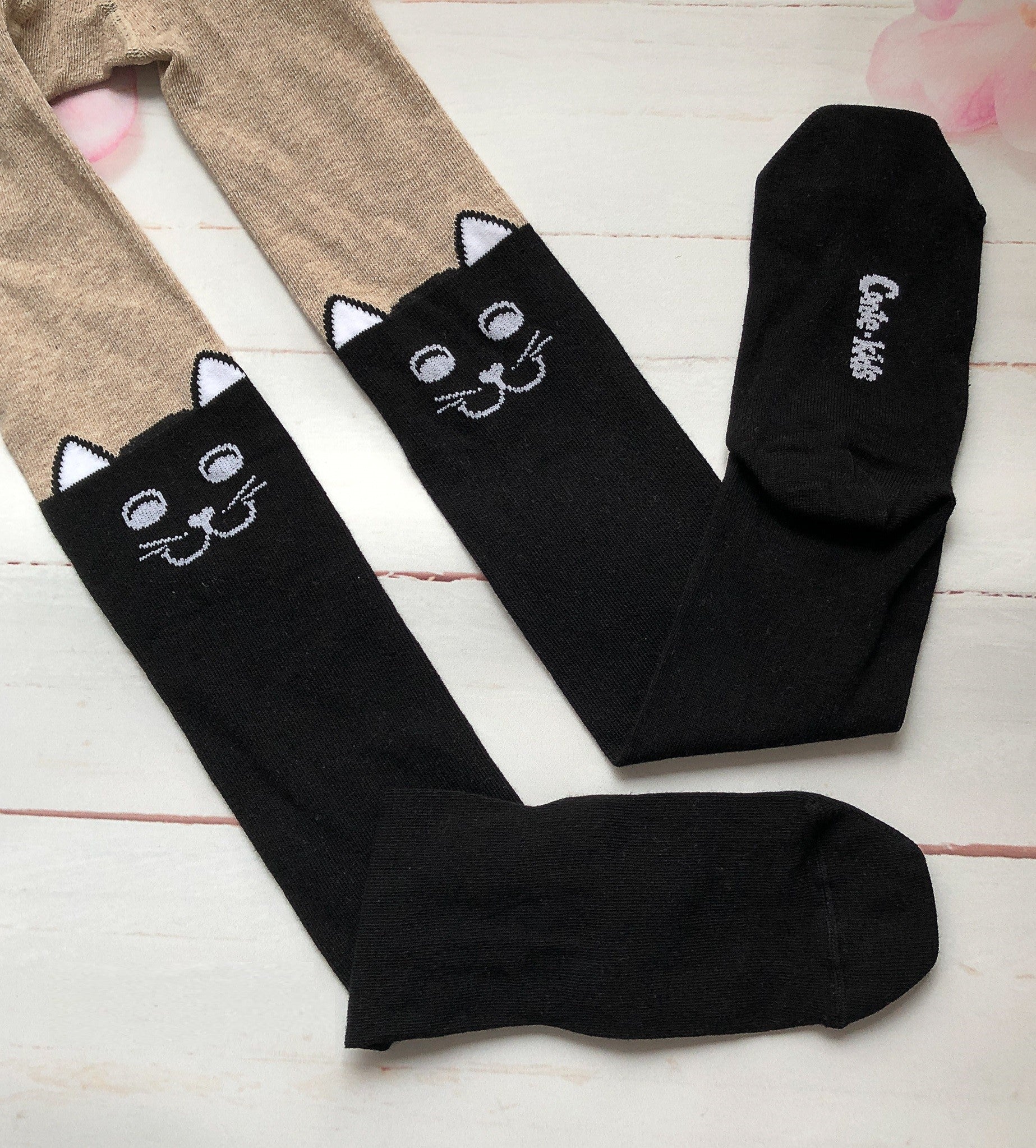 Otroške hlačne nogavice ČRNA MAČKA - črno/bež