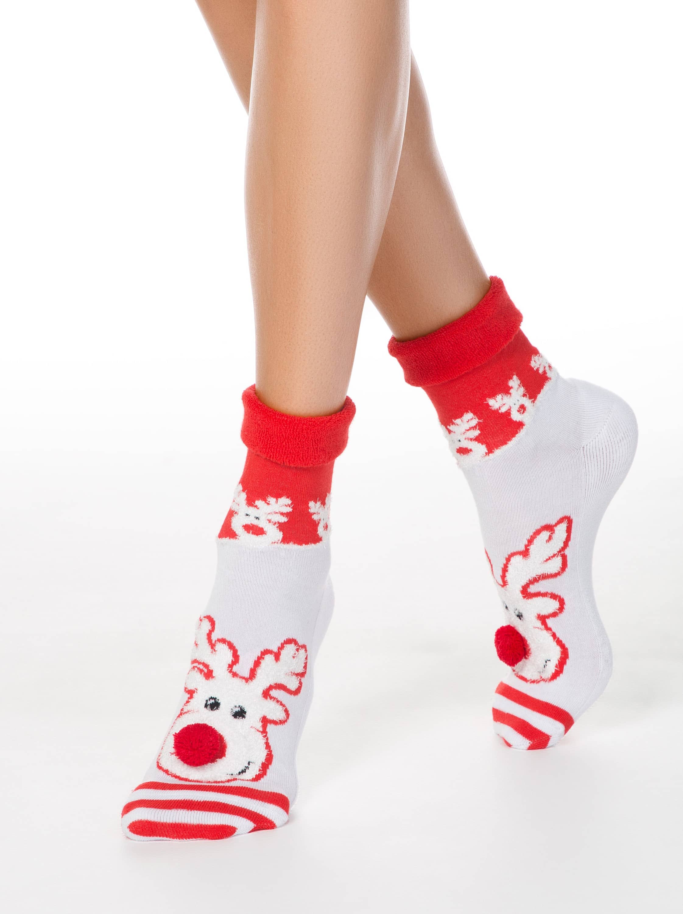 Ženske božične frotiraste nogavice iz bombaža Conte Rudolf darilo za božič ali novo leto Conte Shop
