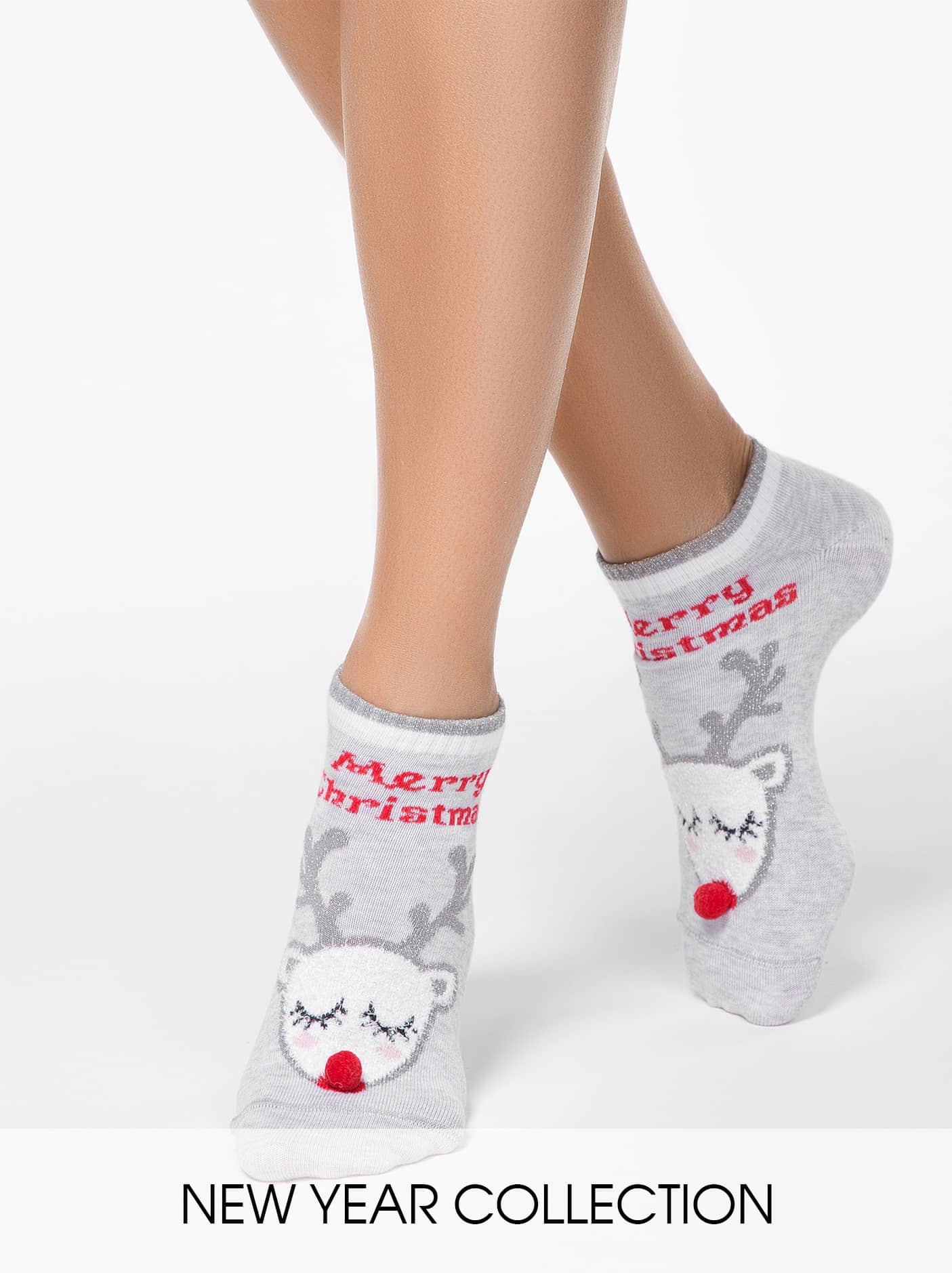 Kratke ženske božične nogavice iz bombaža Conte Merry Christmas darilo za božič ali novo leto Conte Shop