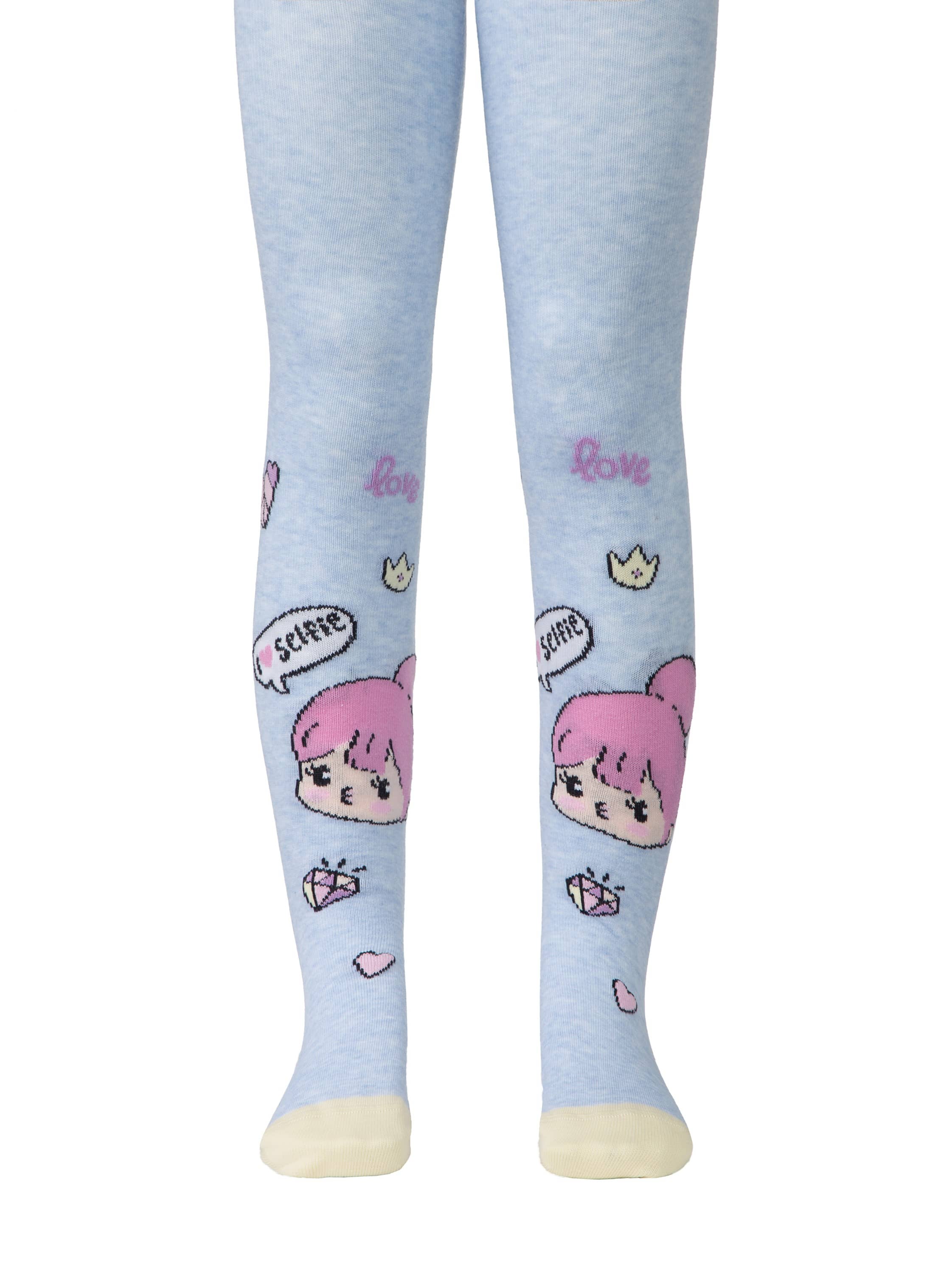 Bombažne hlačne nogavice za otroke svetlo modre z vzorci Conte