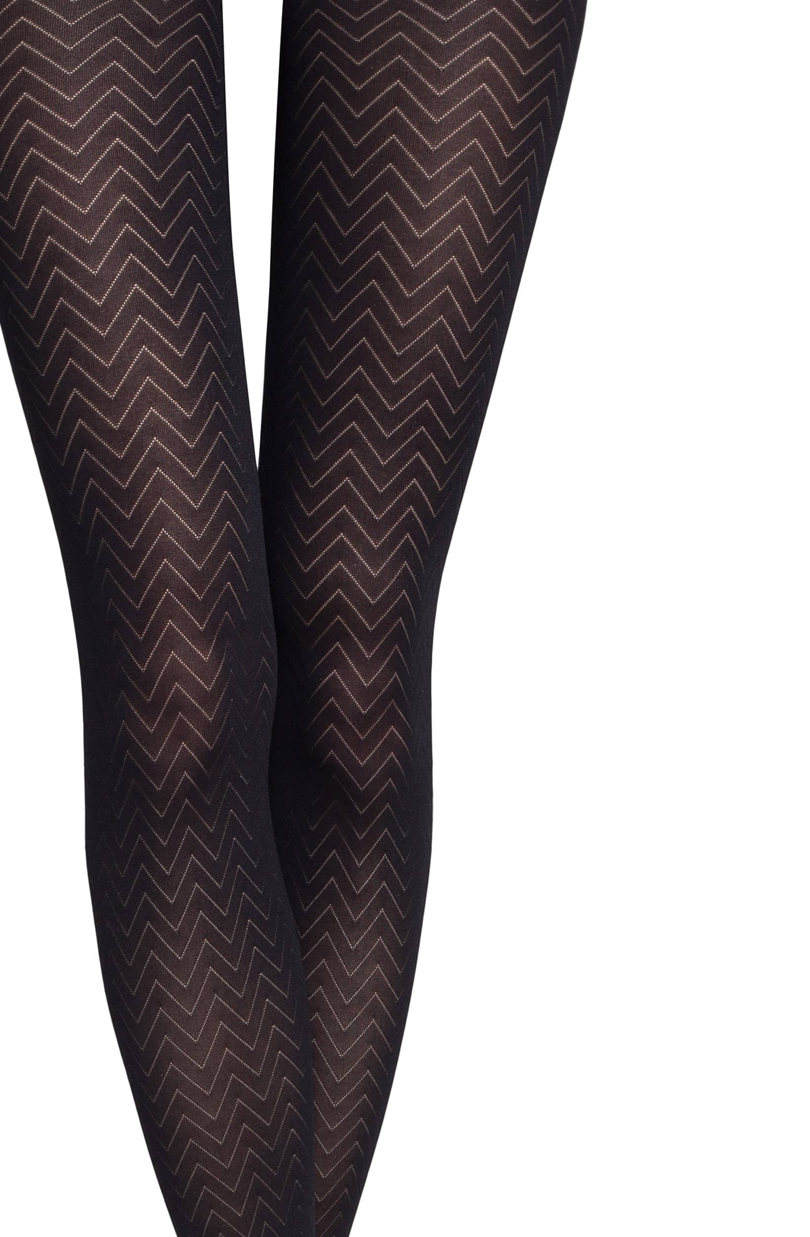 ORIENT 60 den hlačne nogavice s cikcak vzorcem