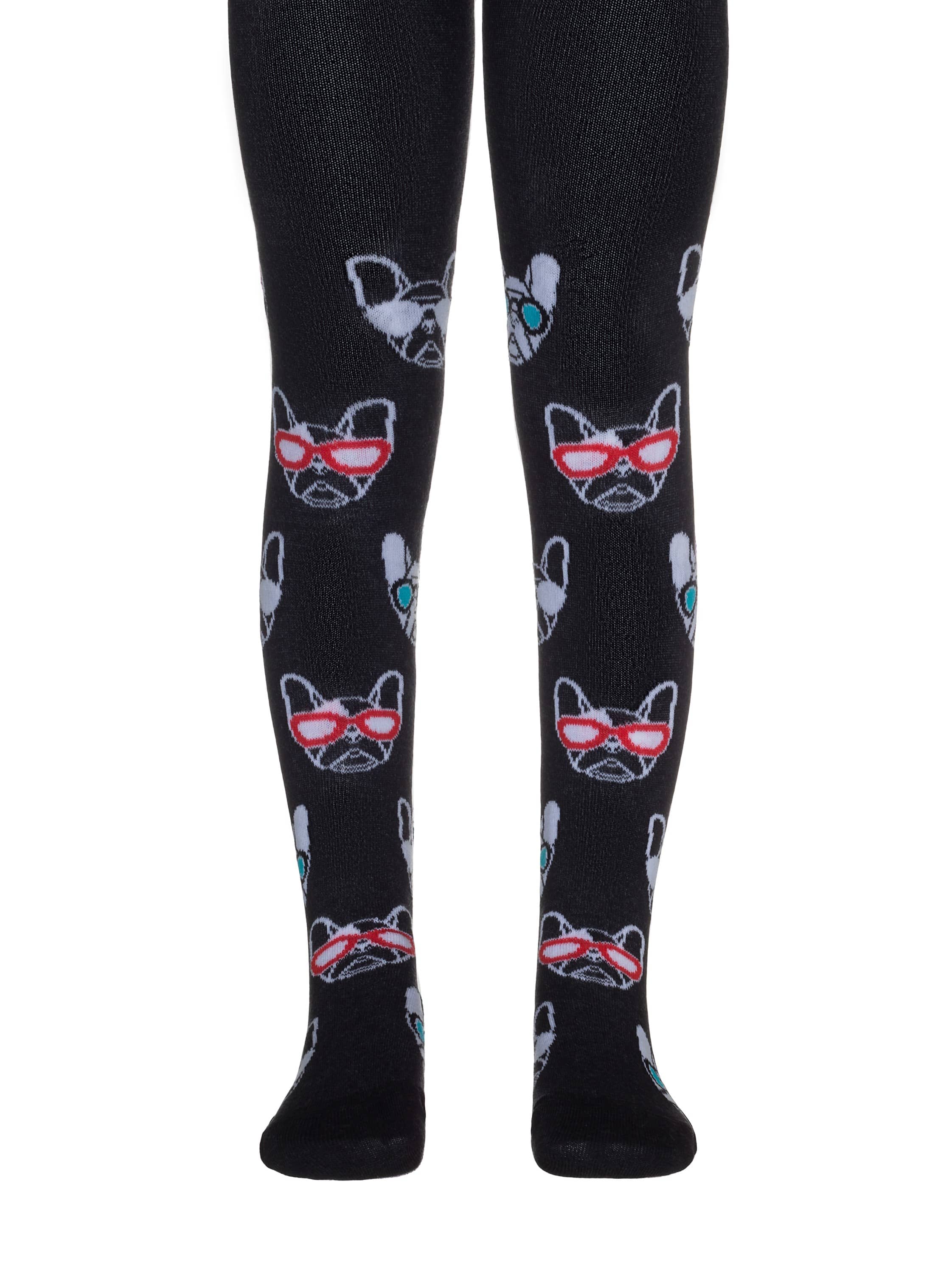 Ortoške hlačne nogavice iz bombaža z zanimivimi vzorci po hlačnici Conte Kids Buldog v črni barvi