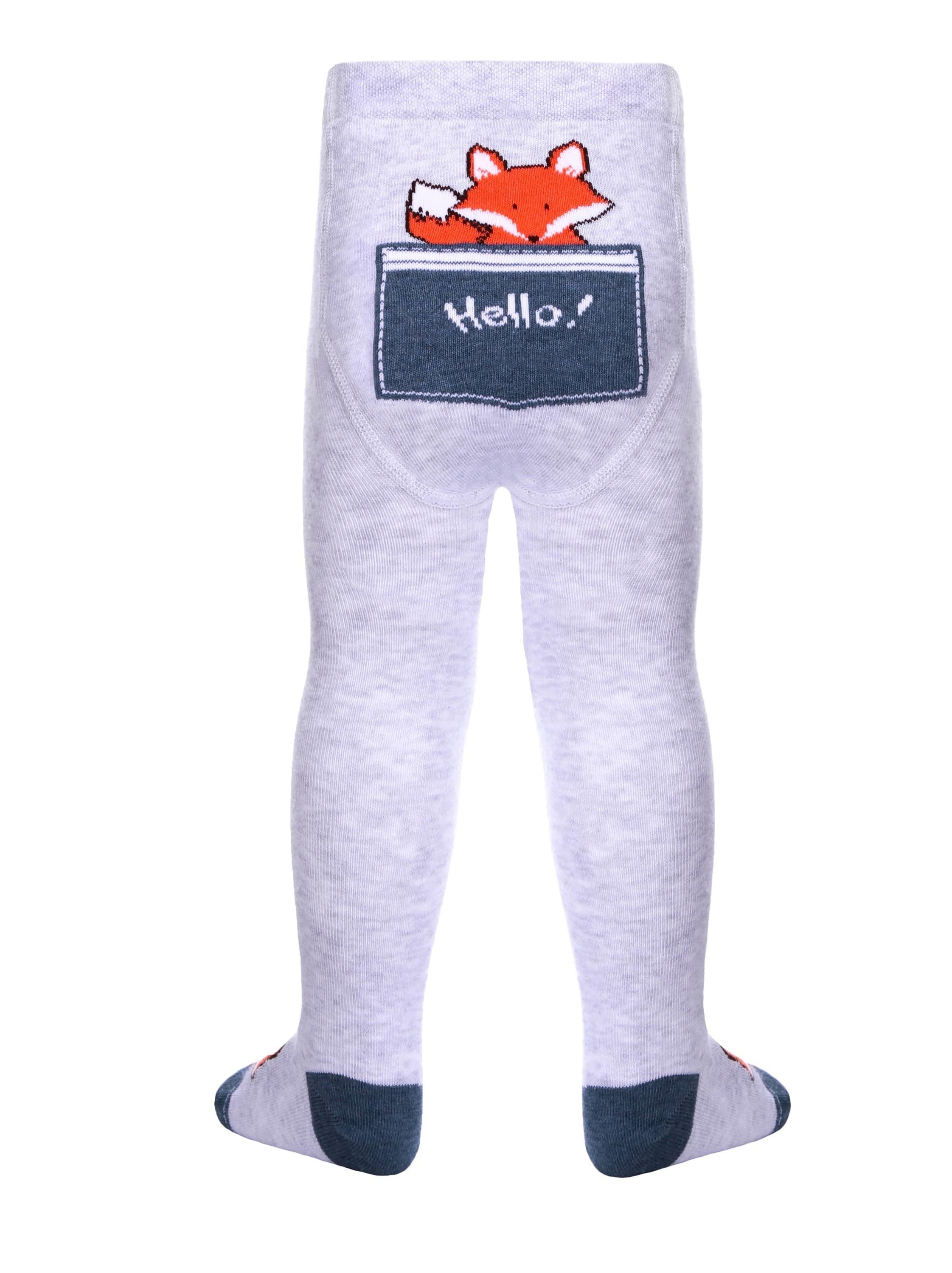 Bombažne žabice za otroke v svetlo sivi barvi z vzorcem lisjačka na ritki in po hlačnici Conte Little Fox