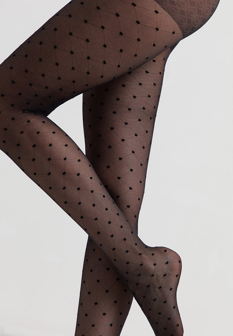 20 denske hlačne nogavice s pikicami in imitacijo mrežice POIS
