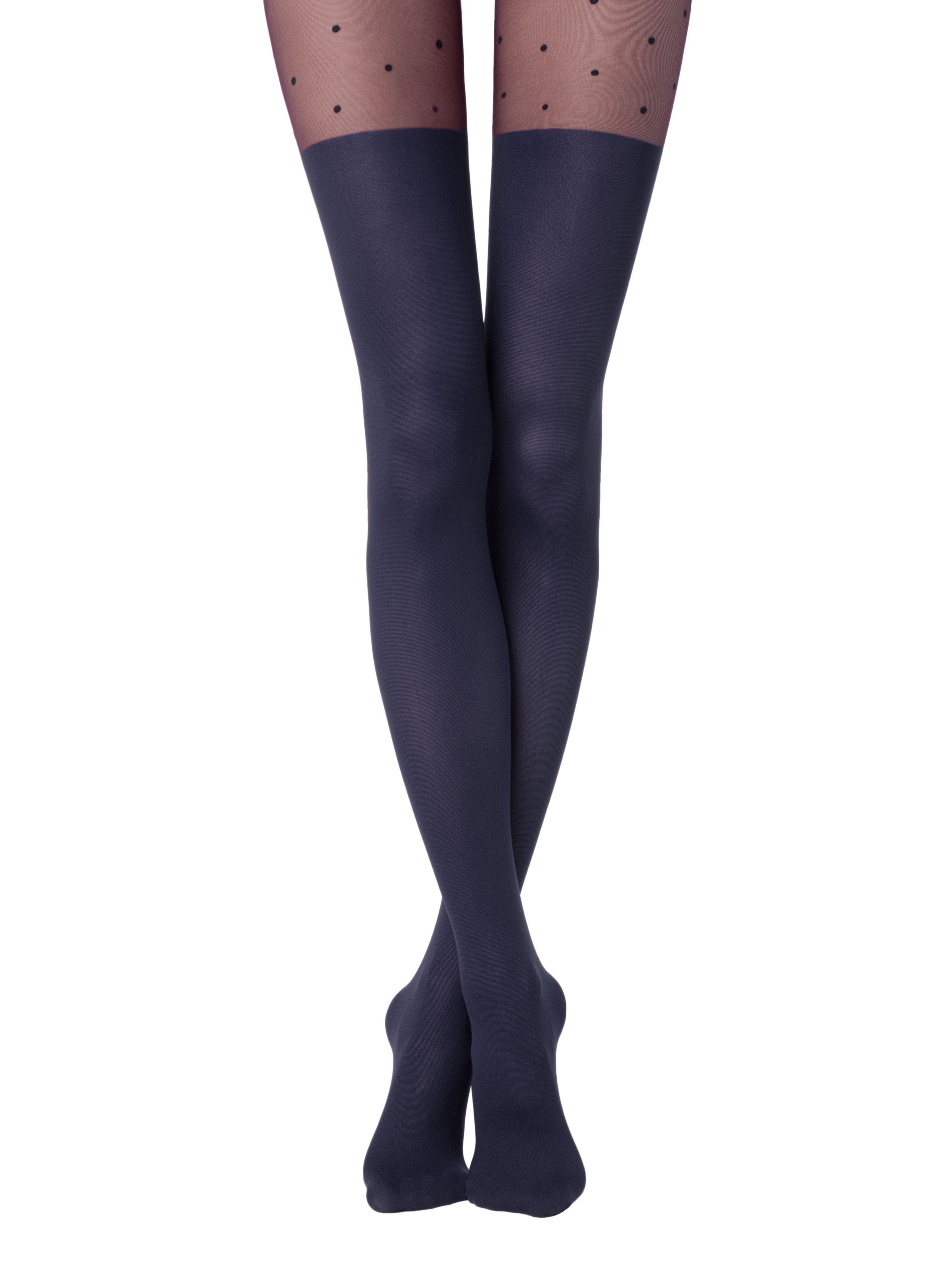 Modre barvne hlačne nogavice v videzu nadkolenk s pikčastim vzorcem v zgornjem delu Conte Elegant Sensation