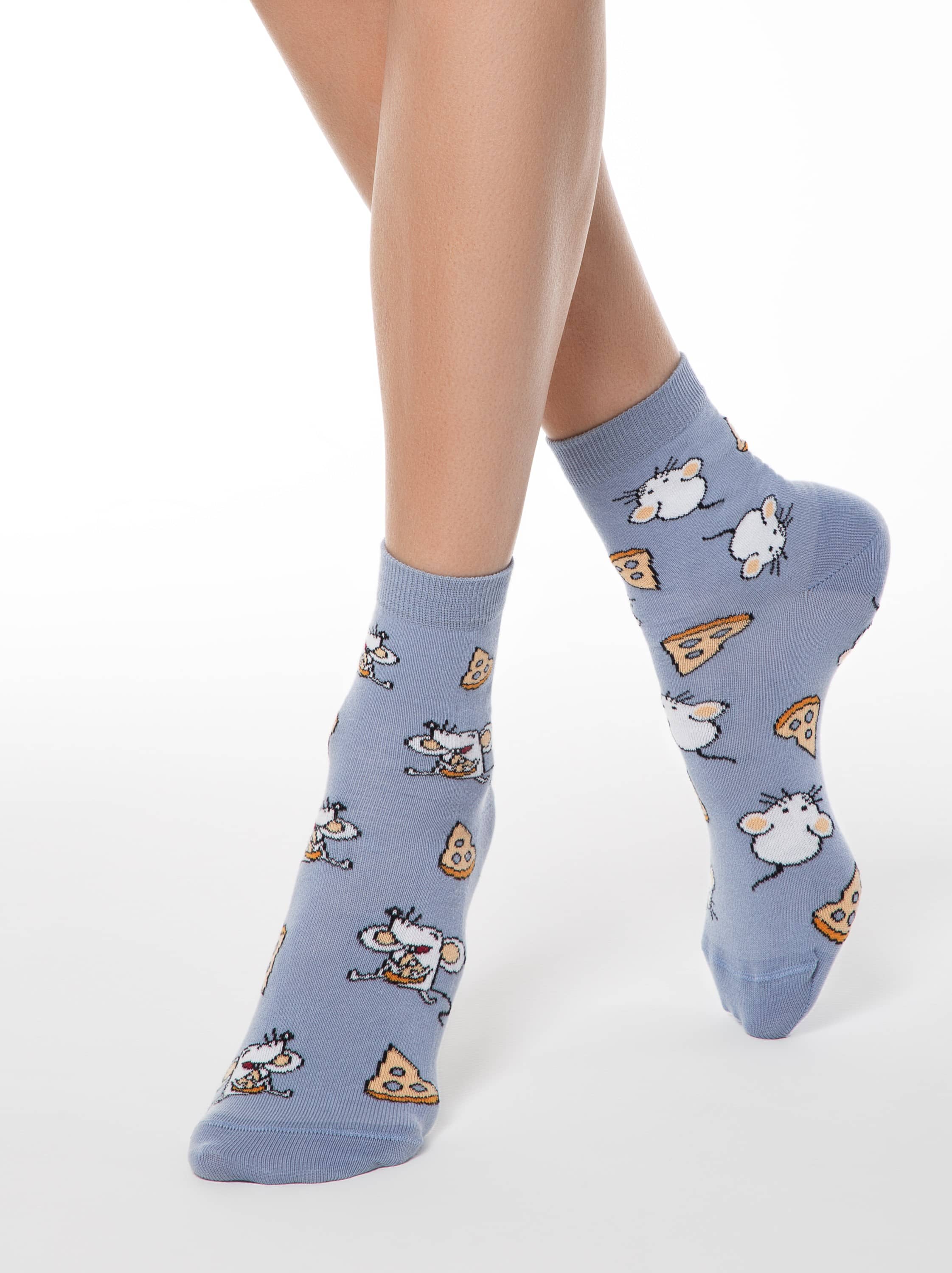 Pisane ženske nogavice iz bombaža z zanimivimi vzorci Conte Sir in Miška