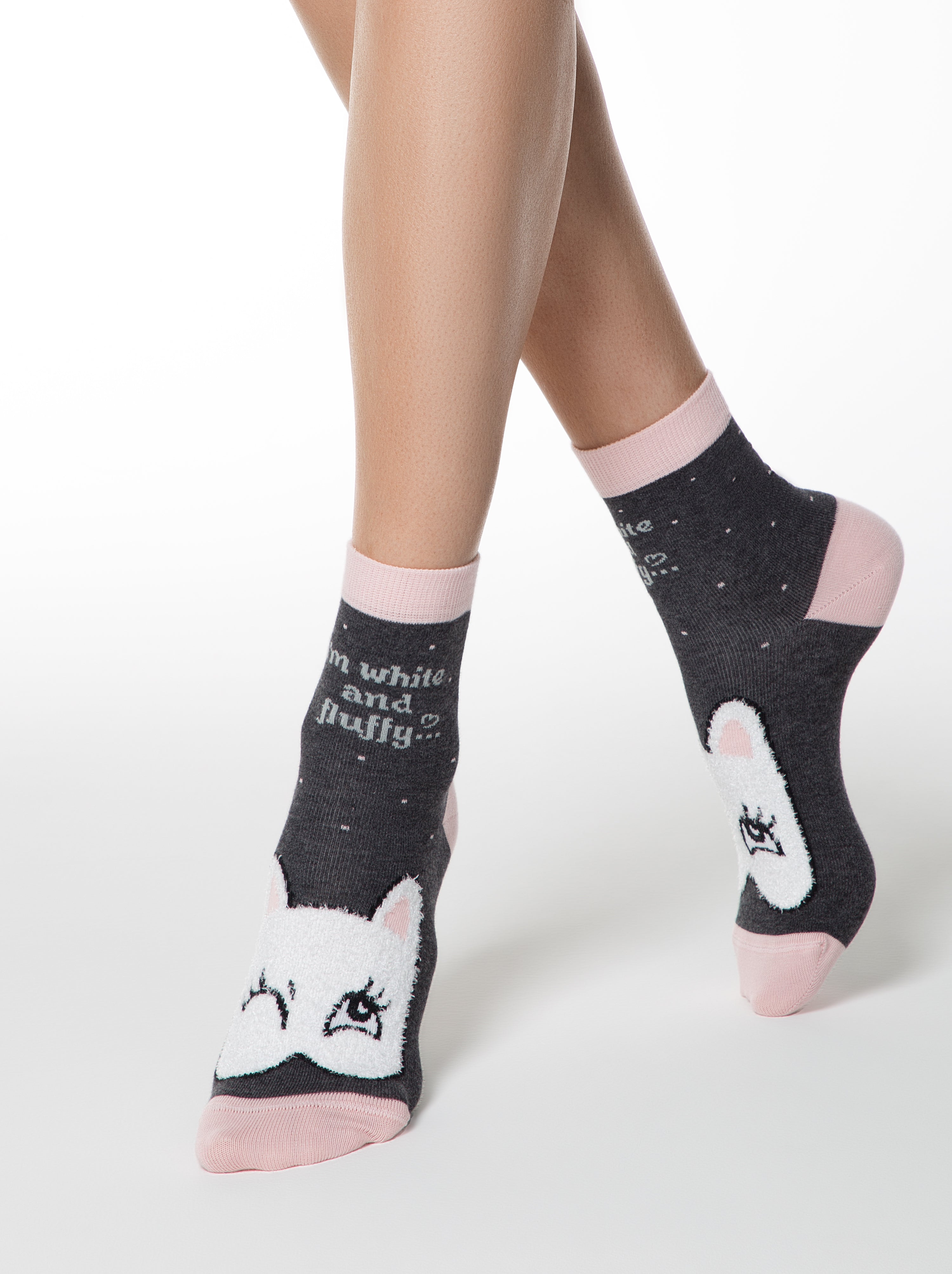 Pisane ženske bombažne nogavice z zanimivimi vzorci iz plišaste niti Conte Muca