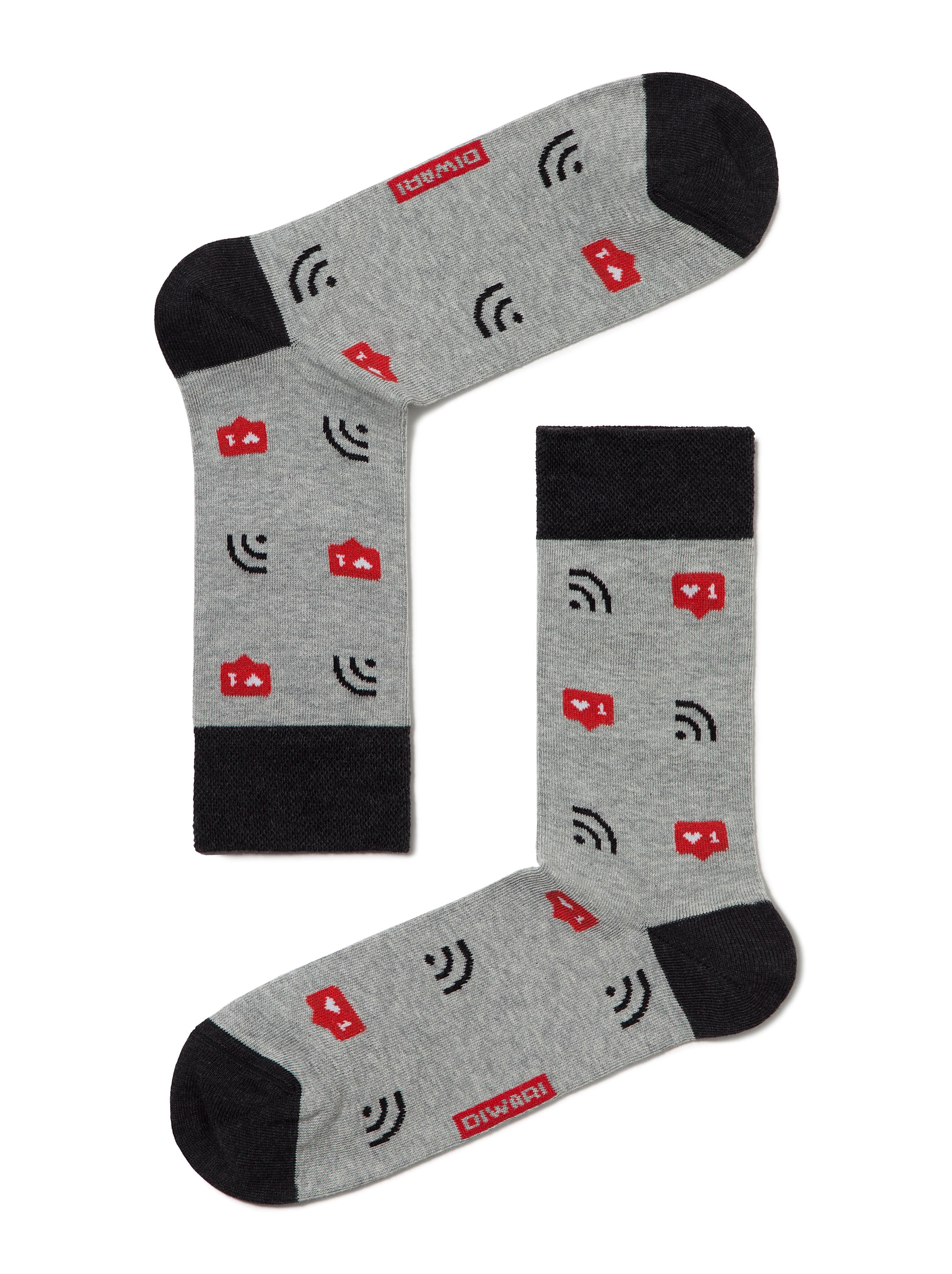 Moške bombažne pisane sive nogavice z vzorcem Conte DiWaRi Happy WiFi Like Instagram
