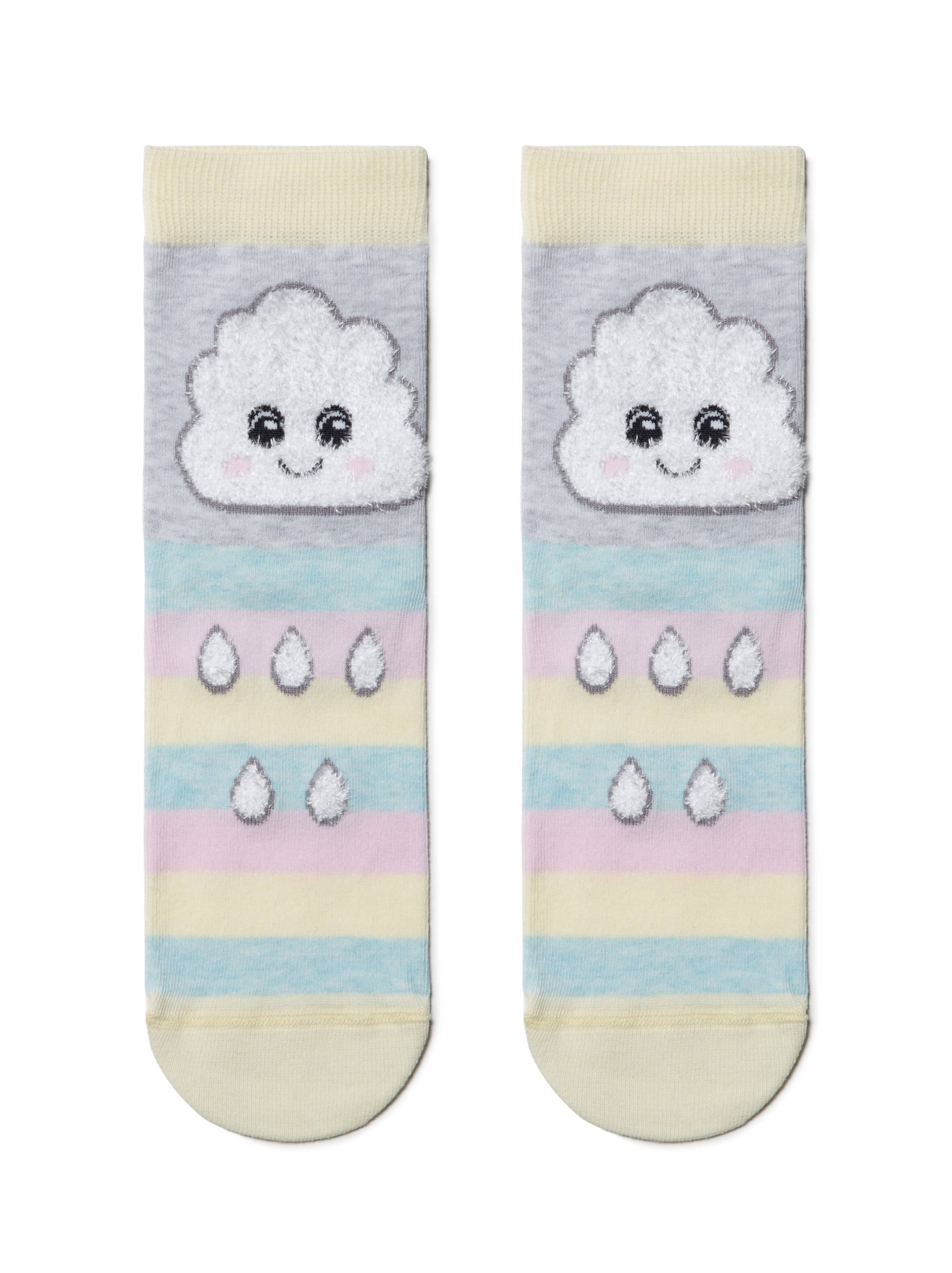 Ženske nogavice vzorčaste iz bombaža v svetlo sivi barvi z barvastimi poudarki Conte Oblaček