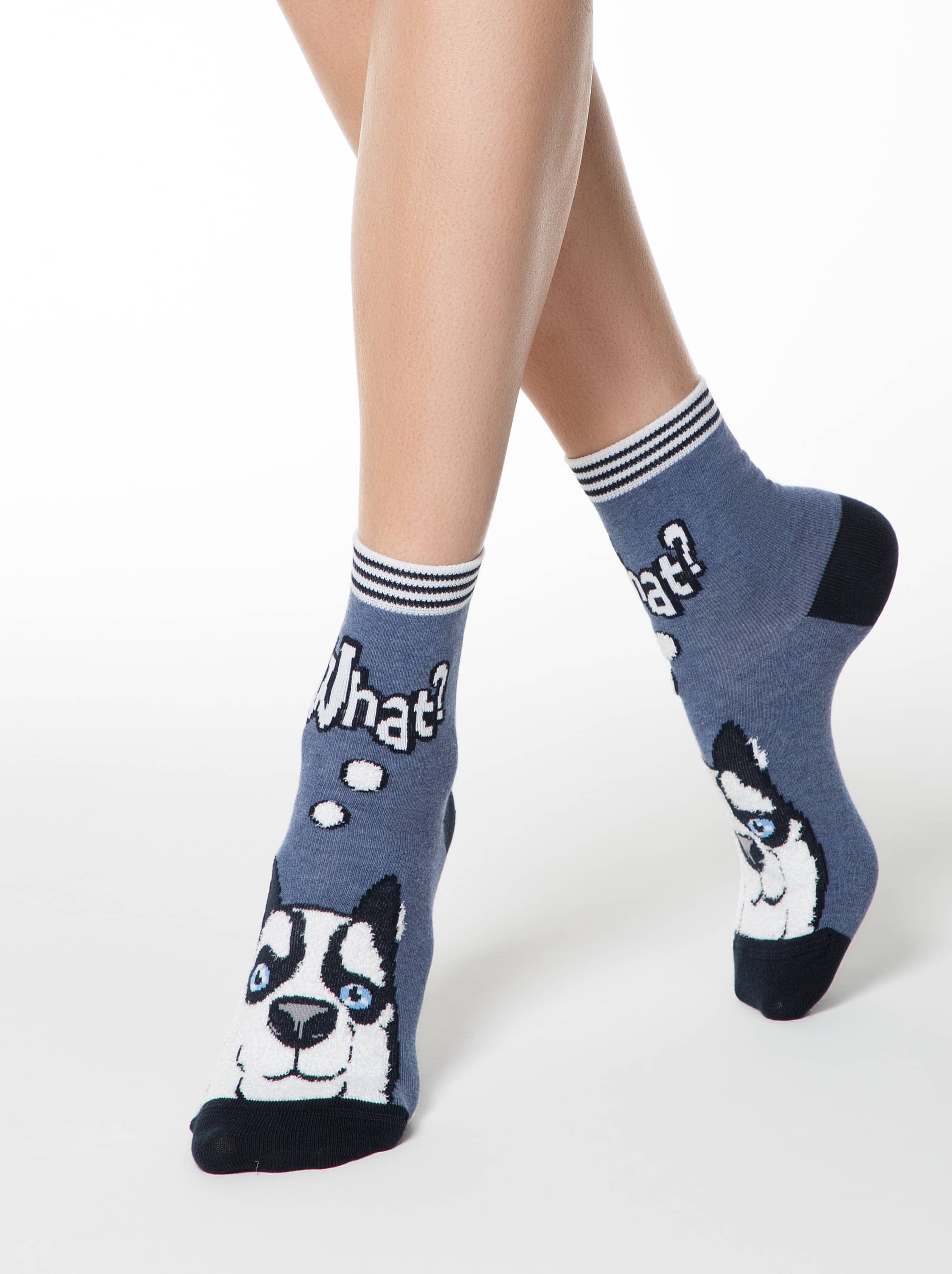 Pisane ženske nogavice iz bombaža z zanimivimi vzorci Conte Husky