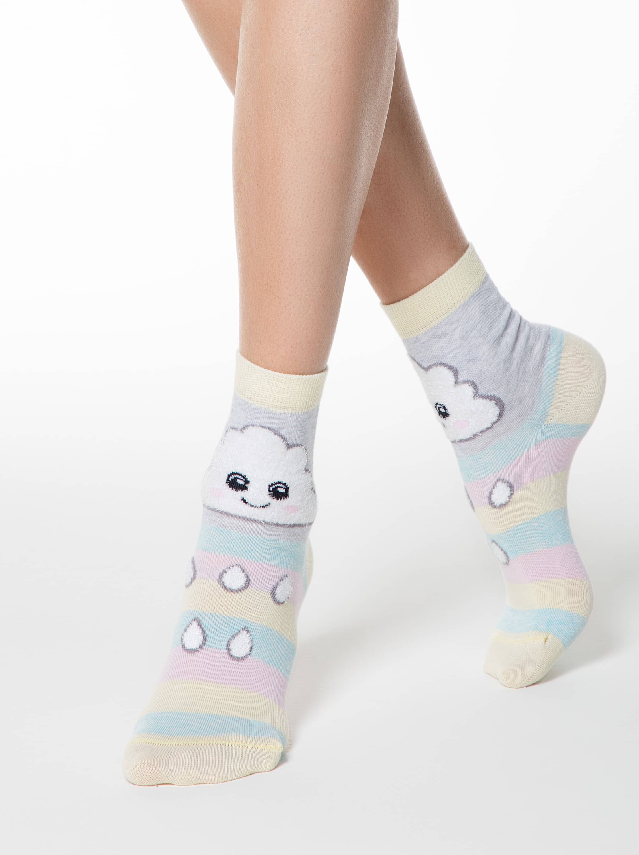 Pisane ženske bombažne nogavice z zanimivimi vzorci iz plišaste niti Conte Oblaček