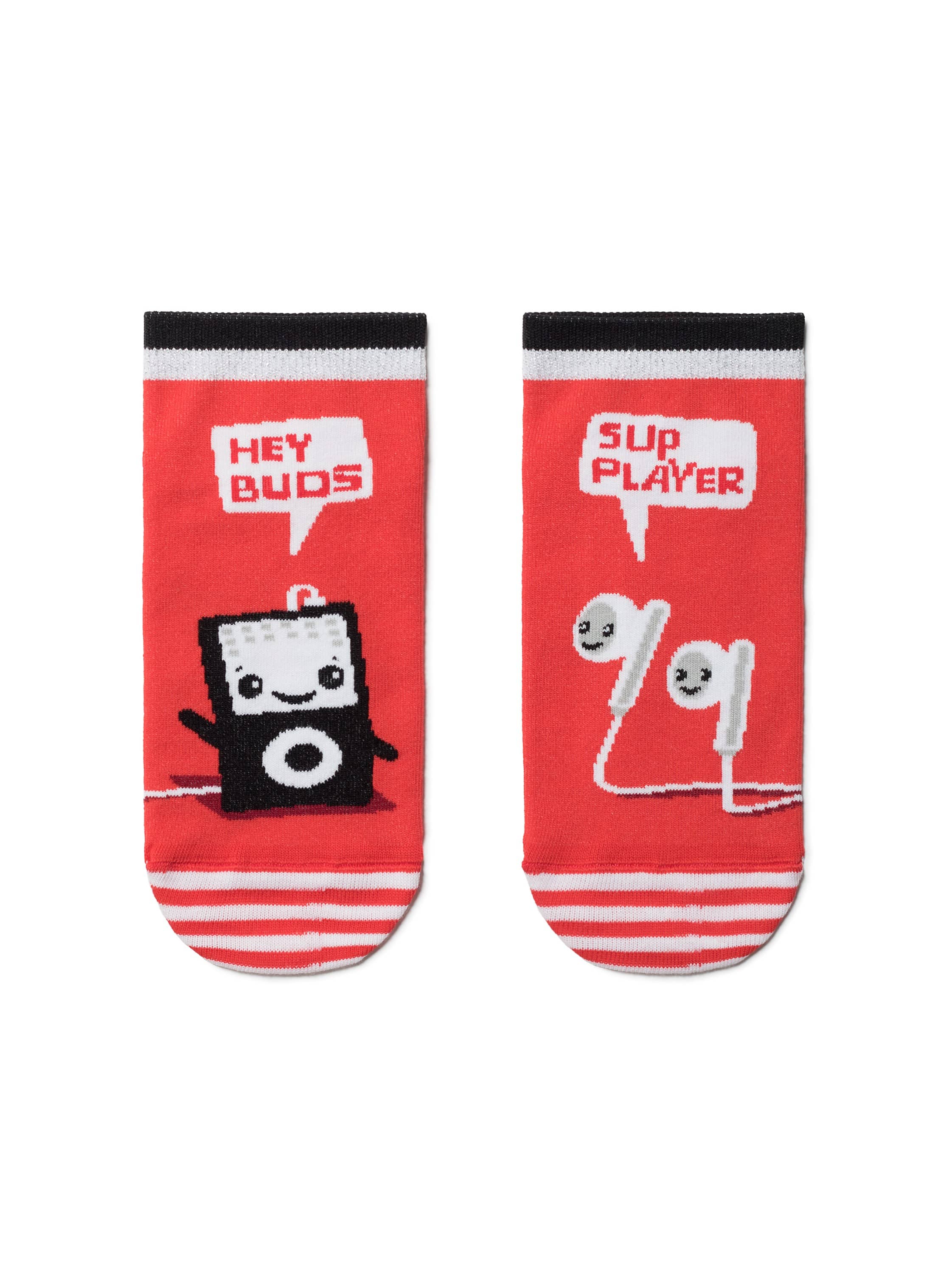 Kratke bombažne ženske nogavice vzorčaste v rdeči barvi Conte Player