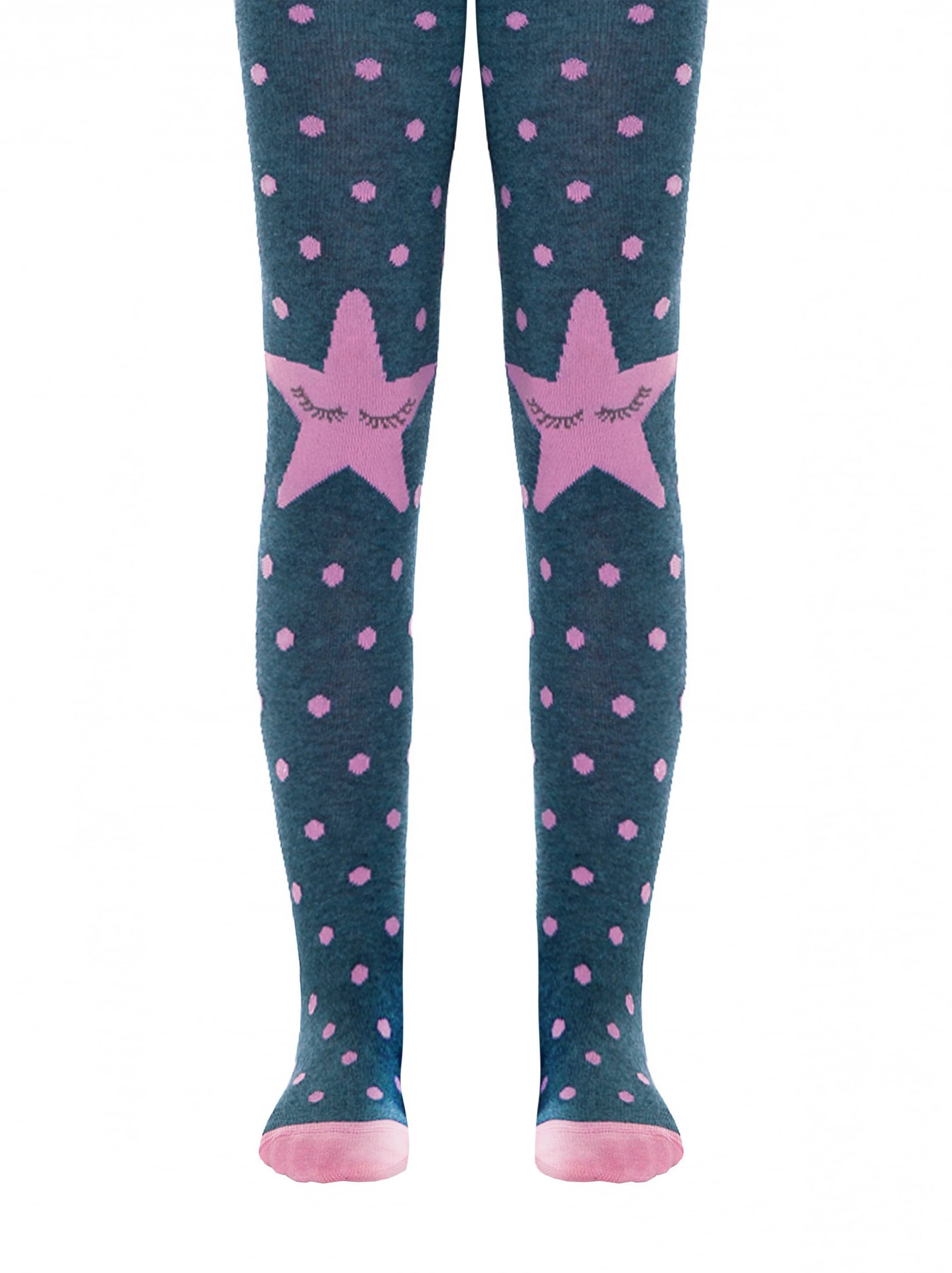 Hlačne nogavice iz bombaža za otroke s pikicami po hlačnici ter zvezdicama na kolenih Conte Kids STAR v modri barvi