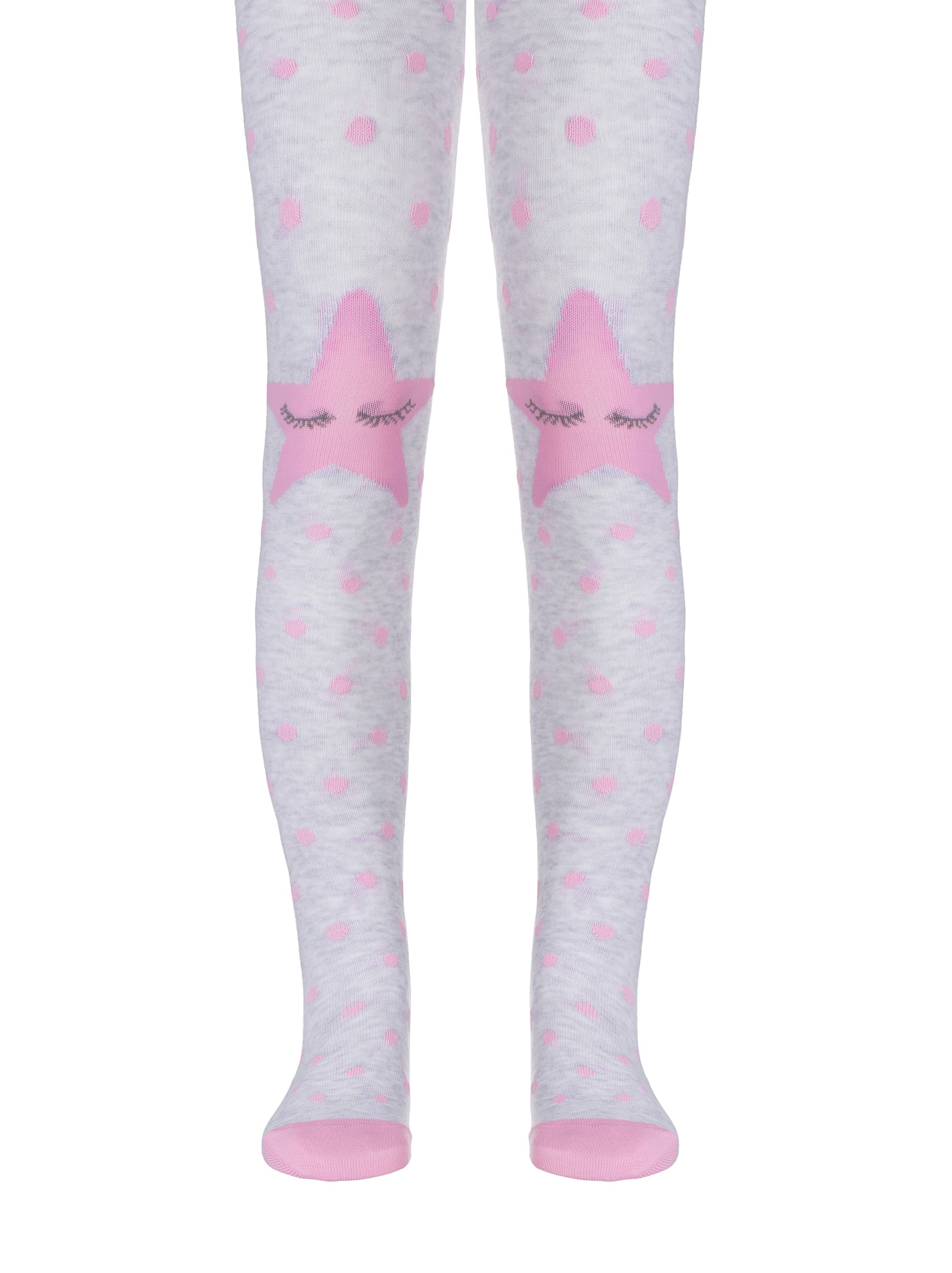 Bombažne otroške hlačne nogavice s pikčastim vzorcem po hlačnici ter zvezdicama na kolenih Conte Kids STAR v svetlo sivi barvi