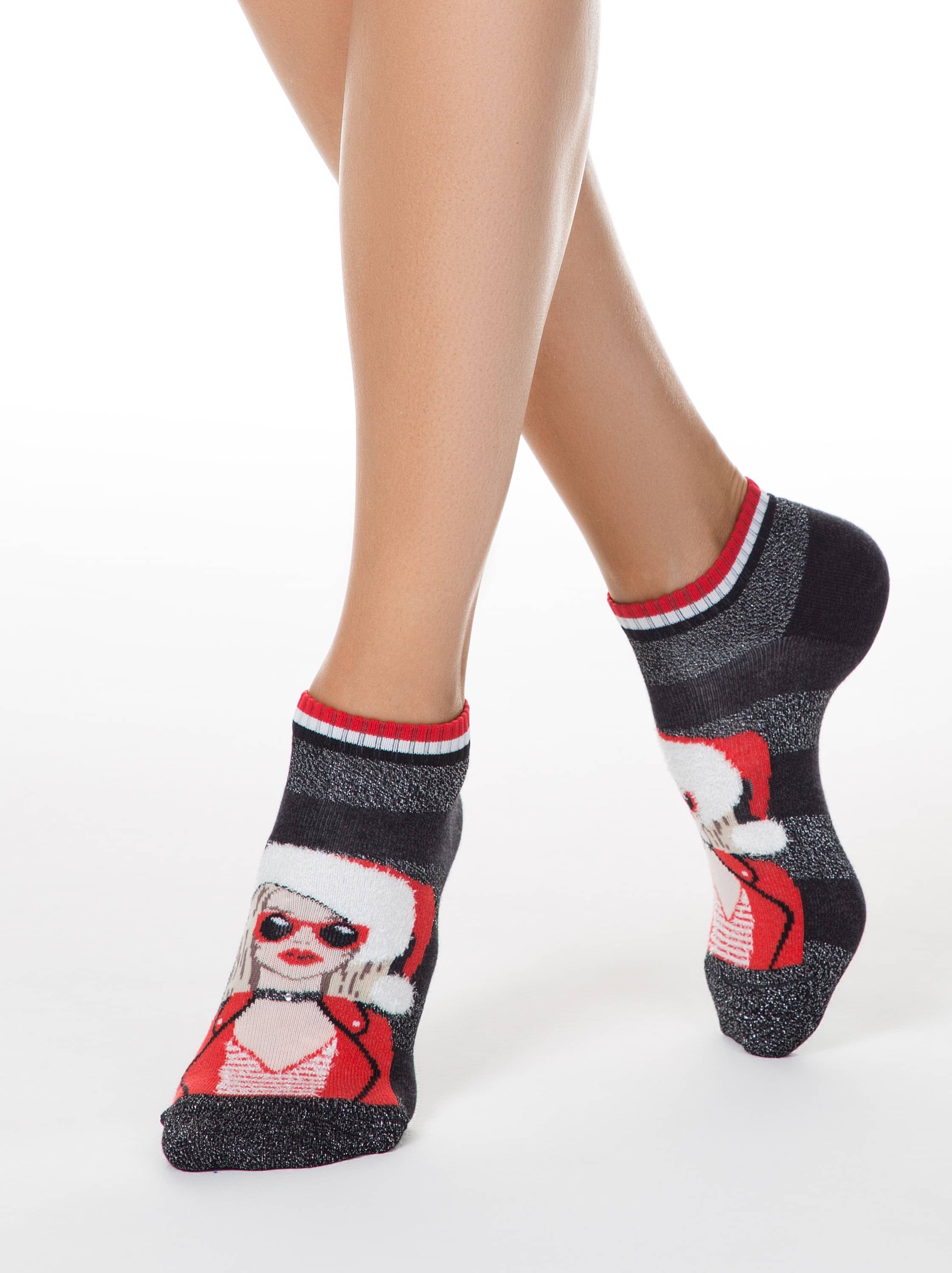 Kratke ženske božične nogavice iz bombaža Conte Mrs. Claus darilo za božič ali novo leto Conte Shop