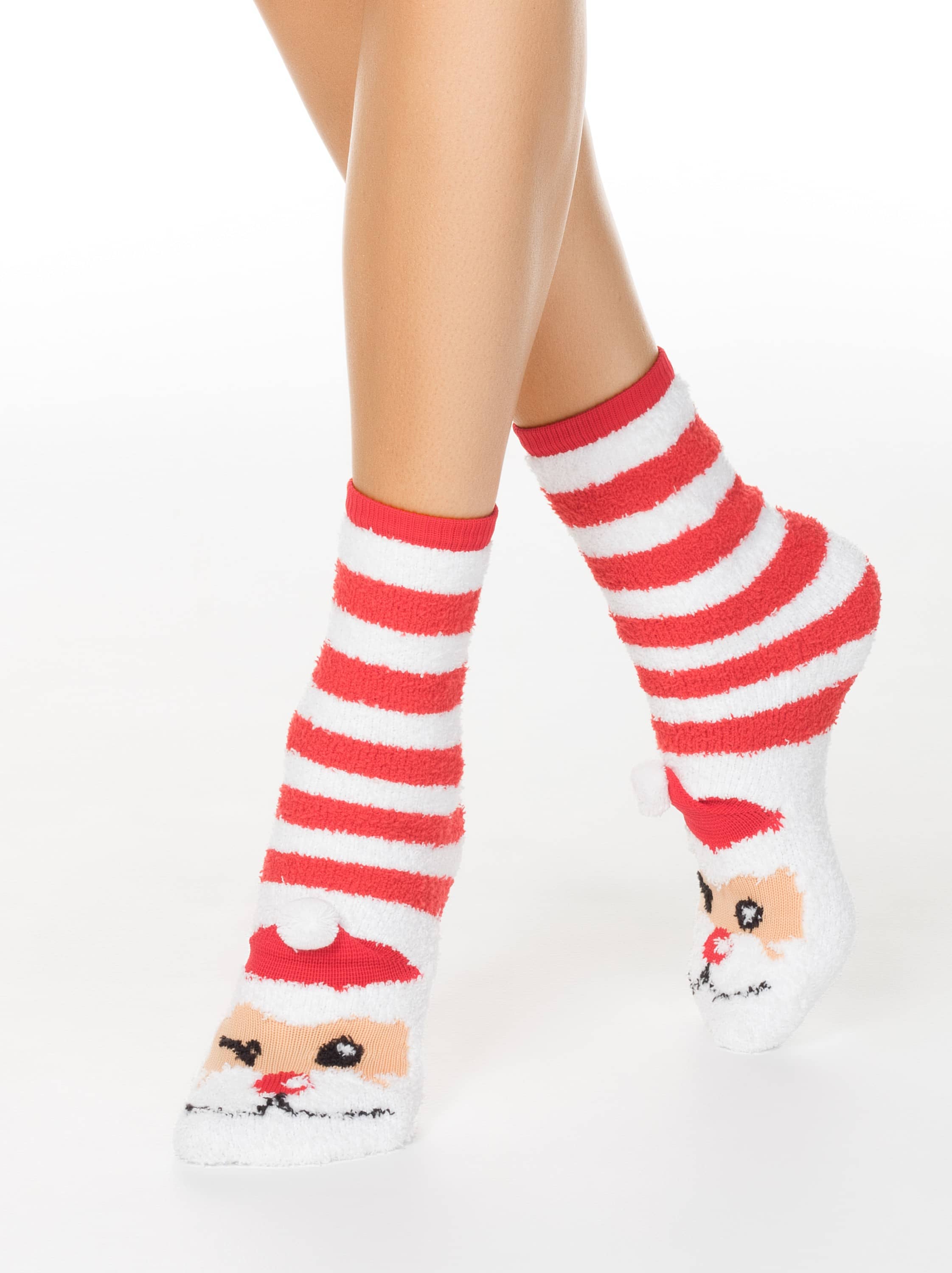 Božične nogavice ženske Puhast Santa