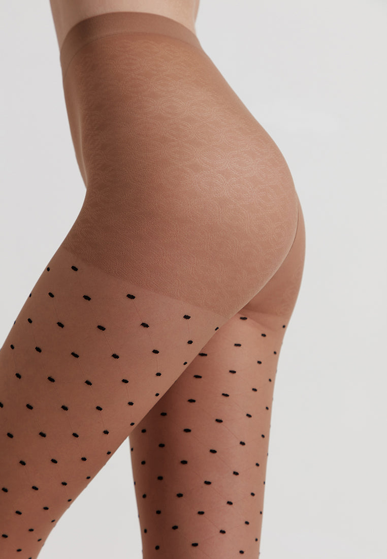 20 denske hlačne nogavice s pikicami in imitacijo mrežice POIS