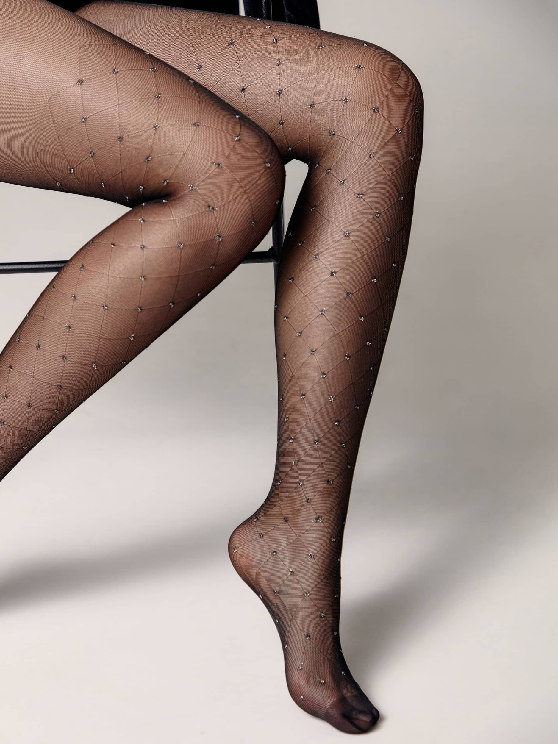 20 denske hlačne nogavice z bleščečimi pikami in imitacijo mrežice LUSSO