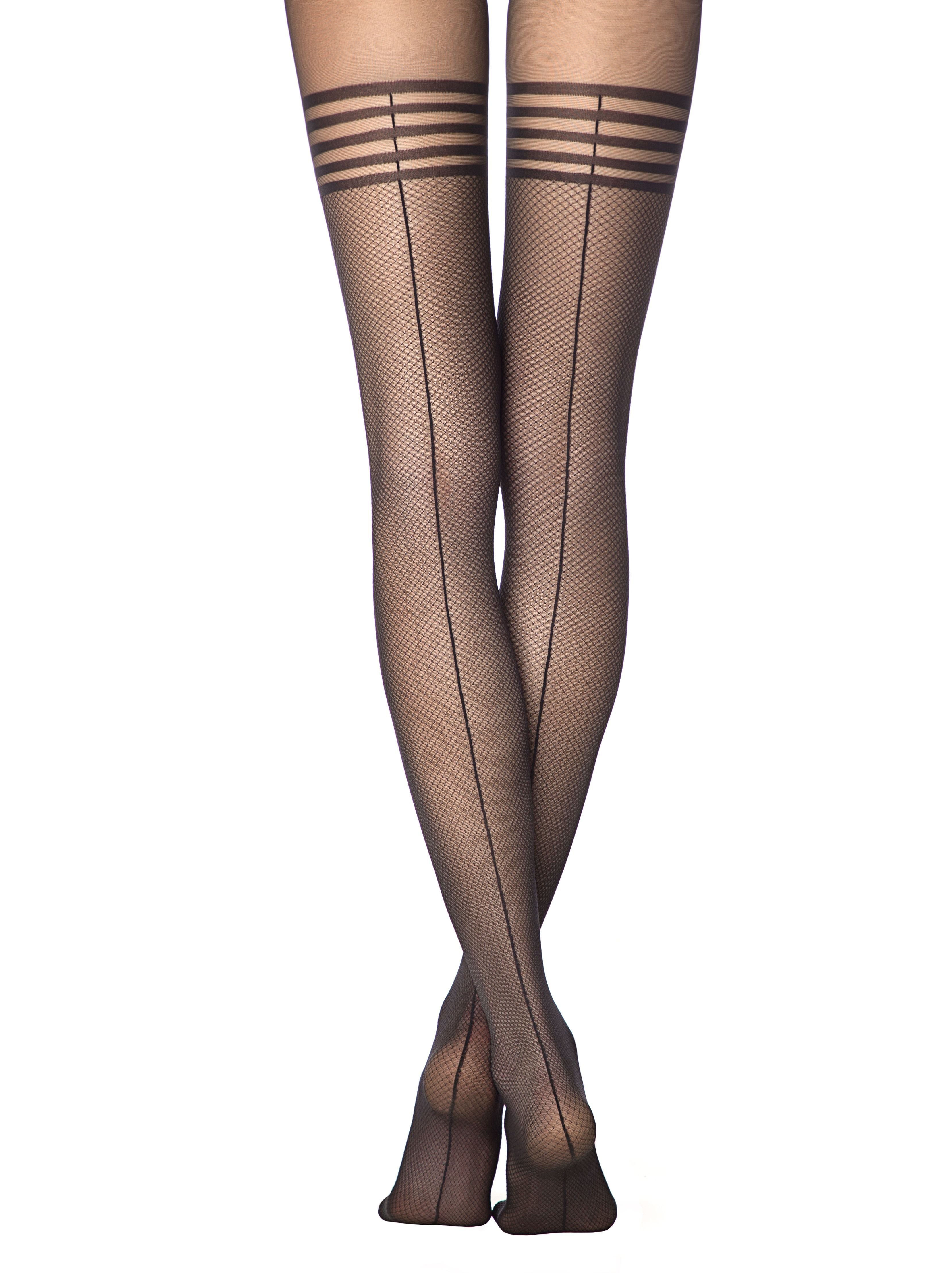 Sheer suspenders sexy stockings hold-ups black tights pantyhose Conte Impress