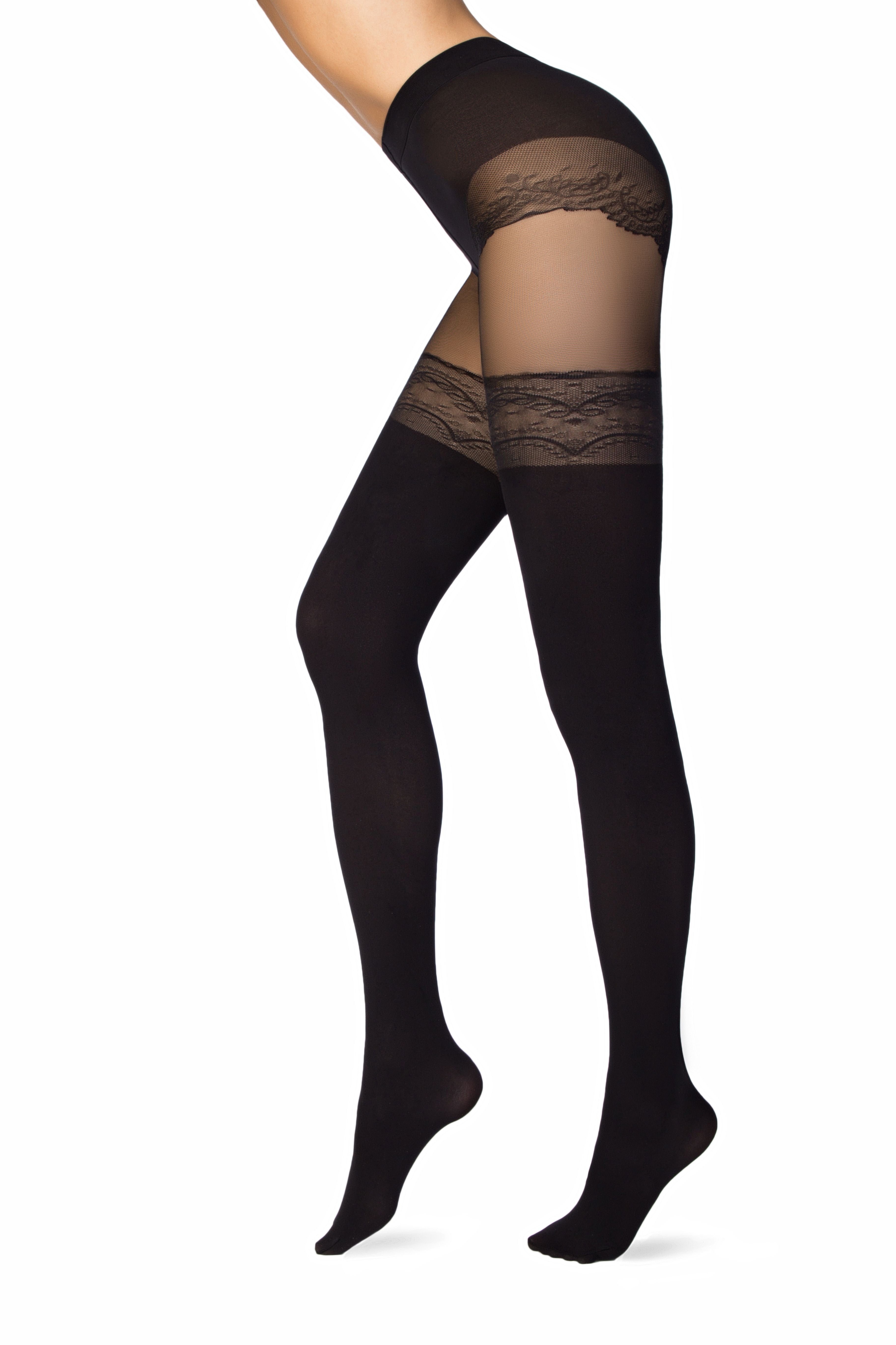Suspenders sexy stockings hold-ups black tights pantyhose Delight by Conte