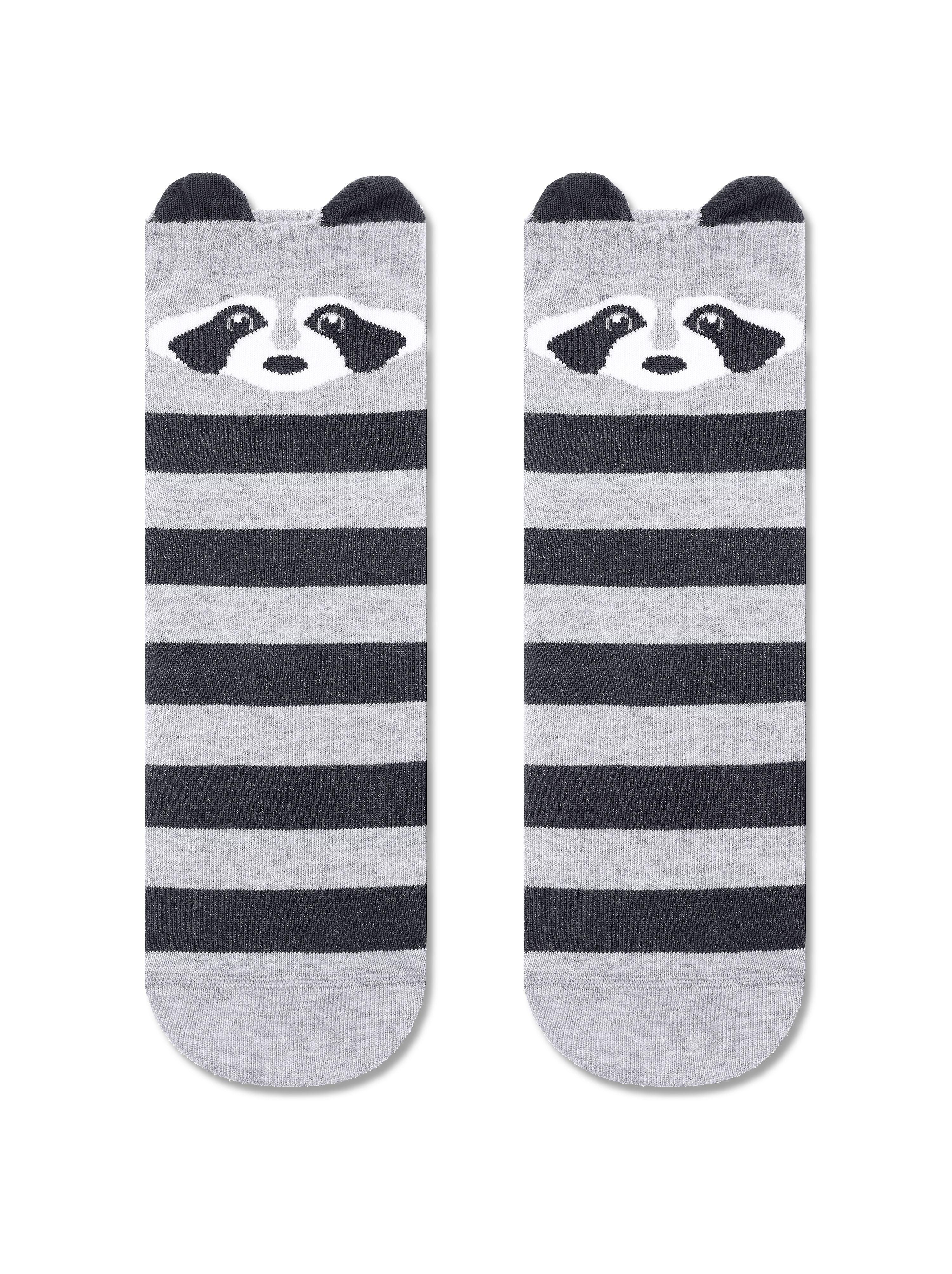 Women's grey cotton socks with raccoon family look by Conte Elegant