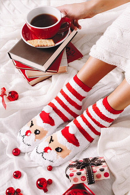 Božične nogavice ženske Puhast Santa
