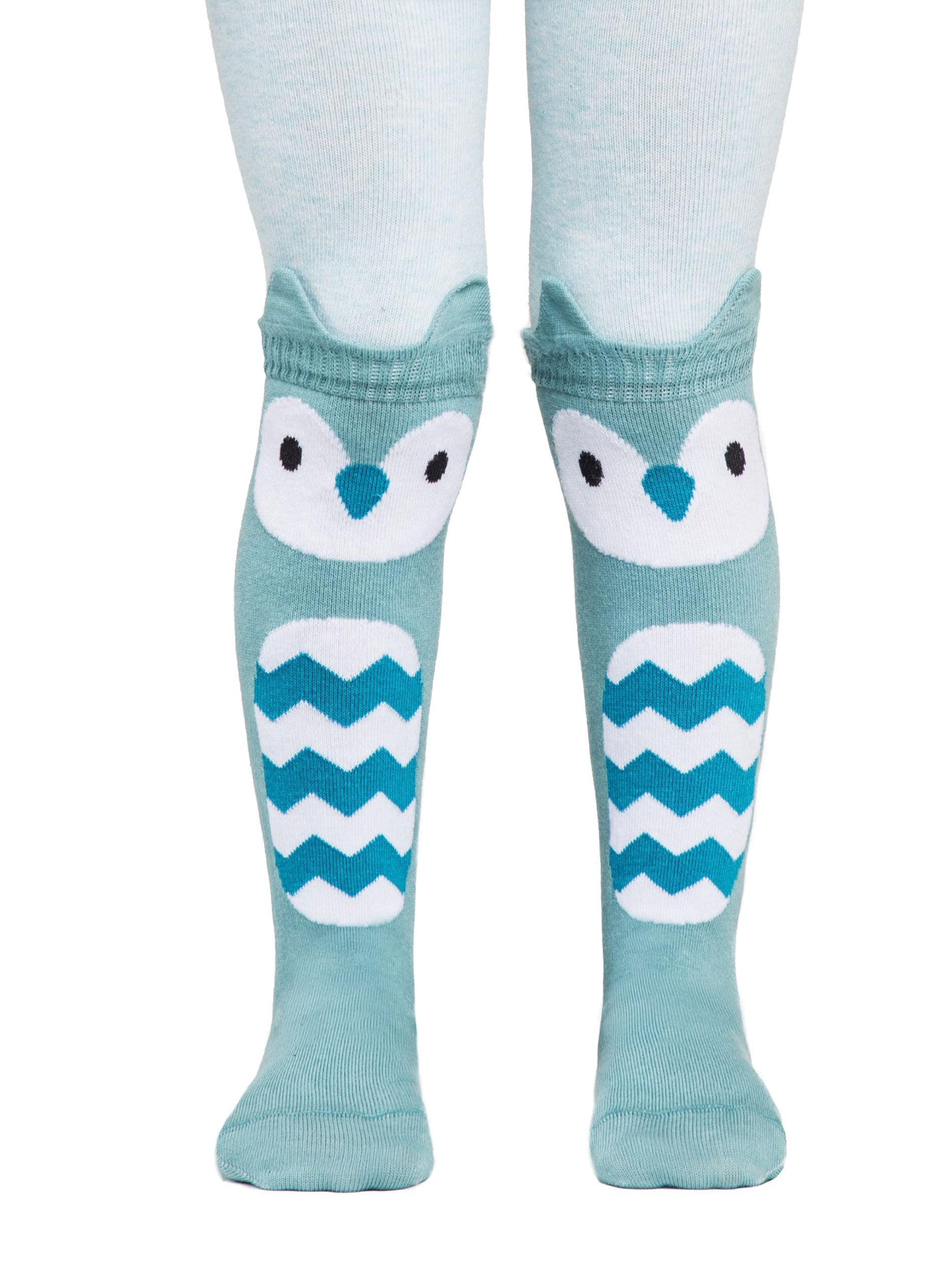 Svetlo modre otroške žabe, bombažne otroške hlačne nogavice z vzorcem Conte Kids Sova