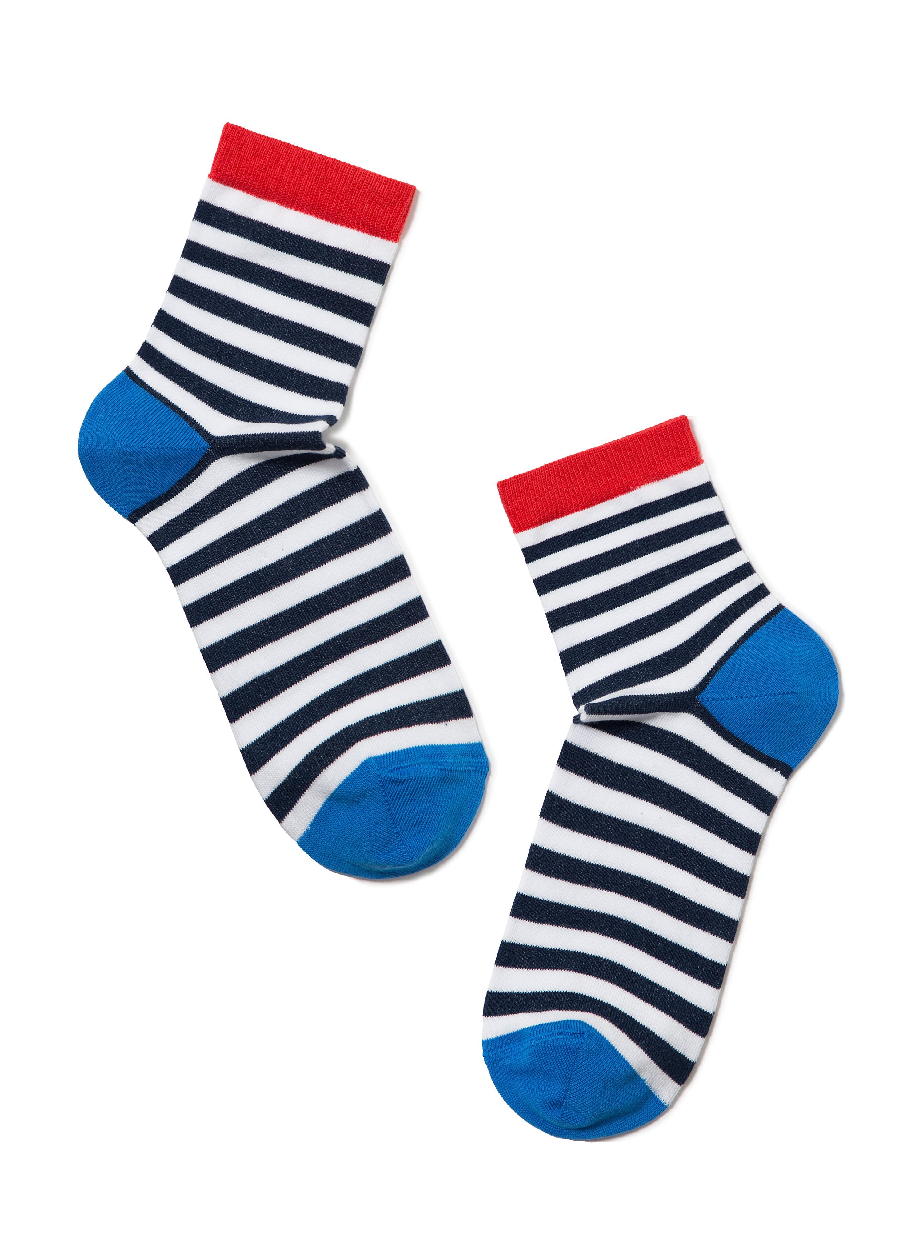 Črtaste ženske nogavice Happy v modro-rdeči kombinaciji