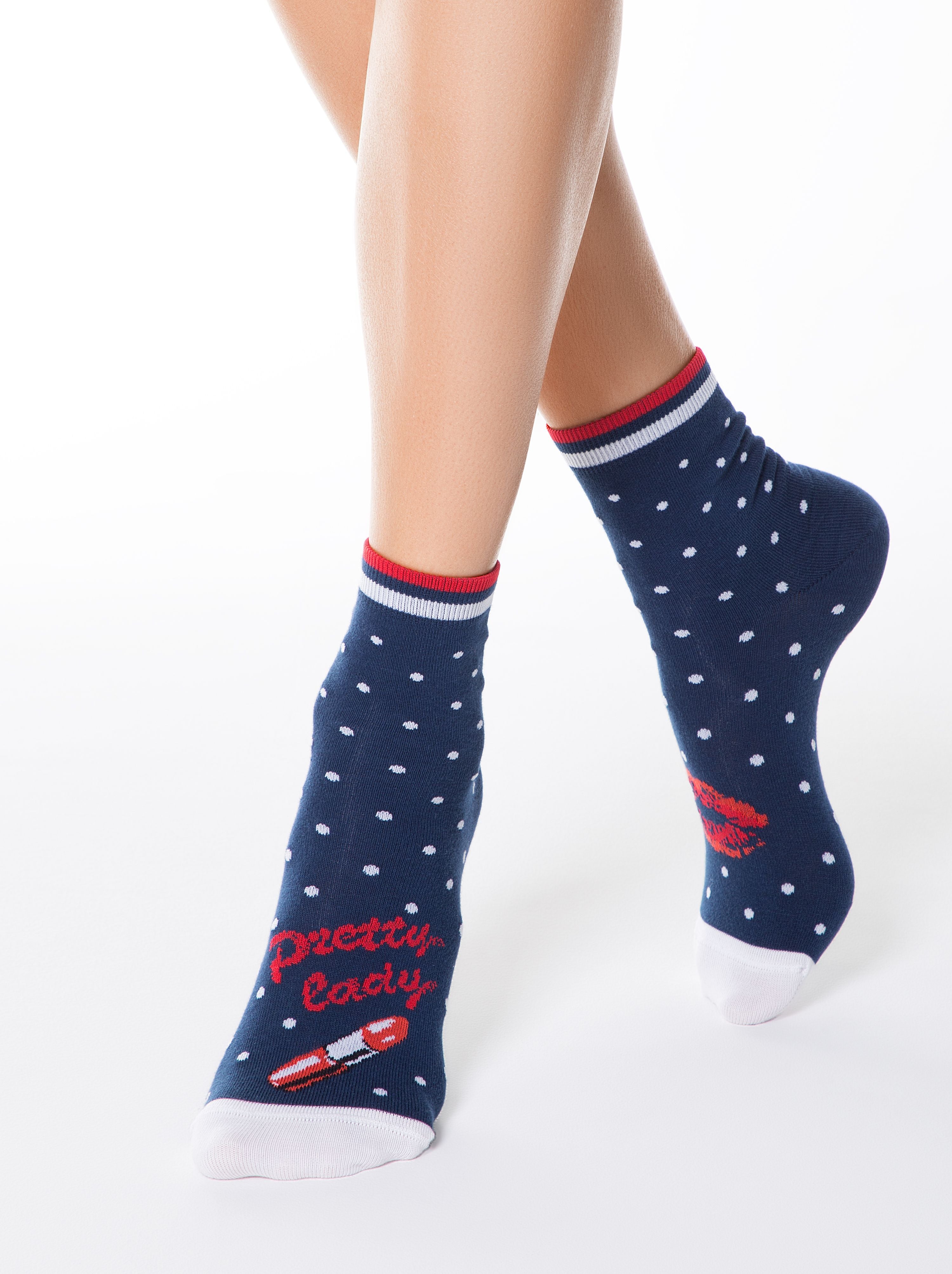 crazy funny happy Socks by Conte Elegant with lipstick pattern