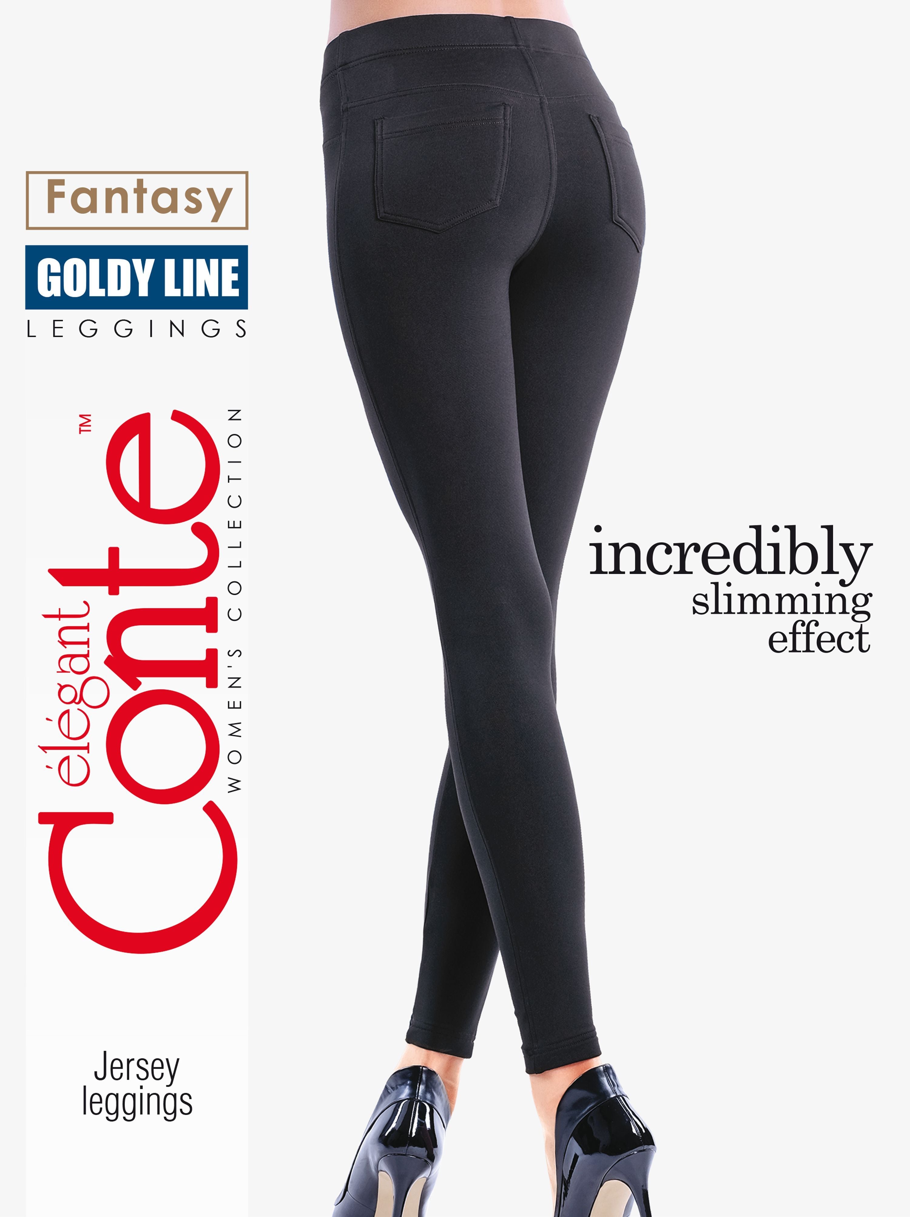 Black leggings for women with pockets Conte Goldy Line - rear view, packaging photo