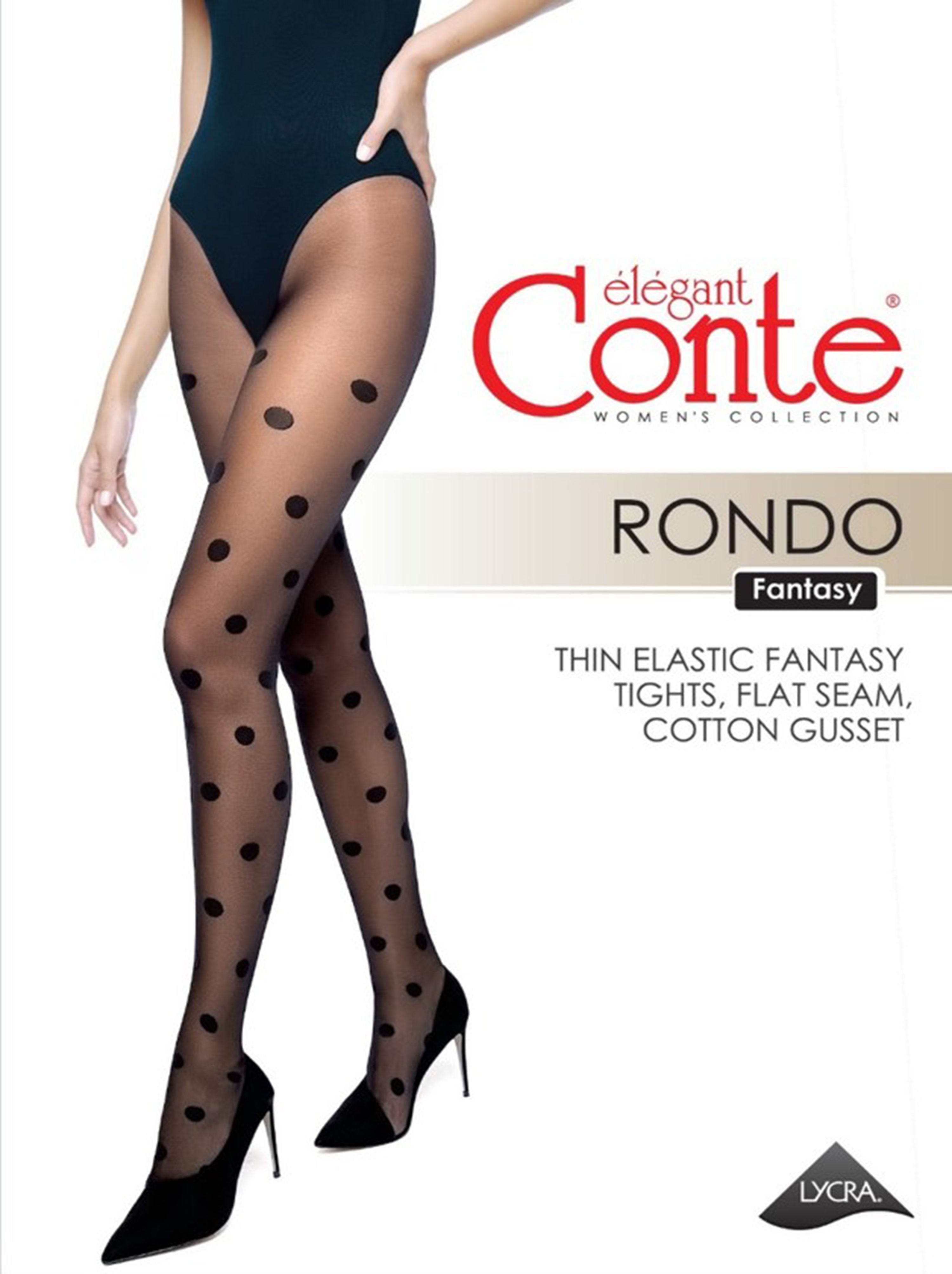 Prosojne črne 20 denske hlačne nogavice z velikimi pikicami Conte Elegant Rondo