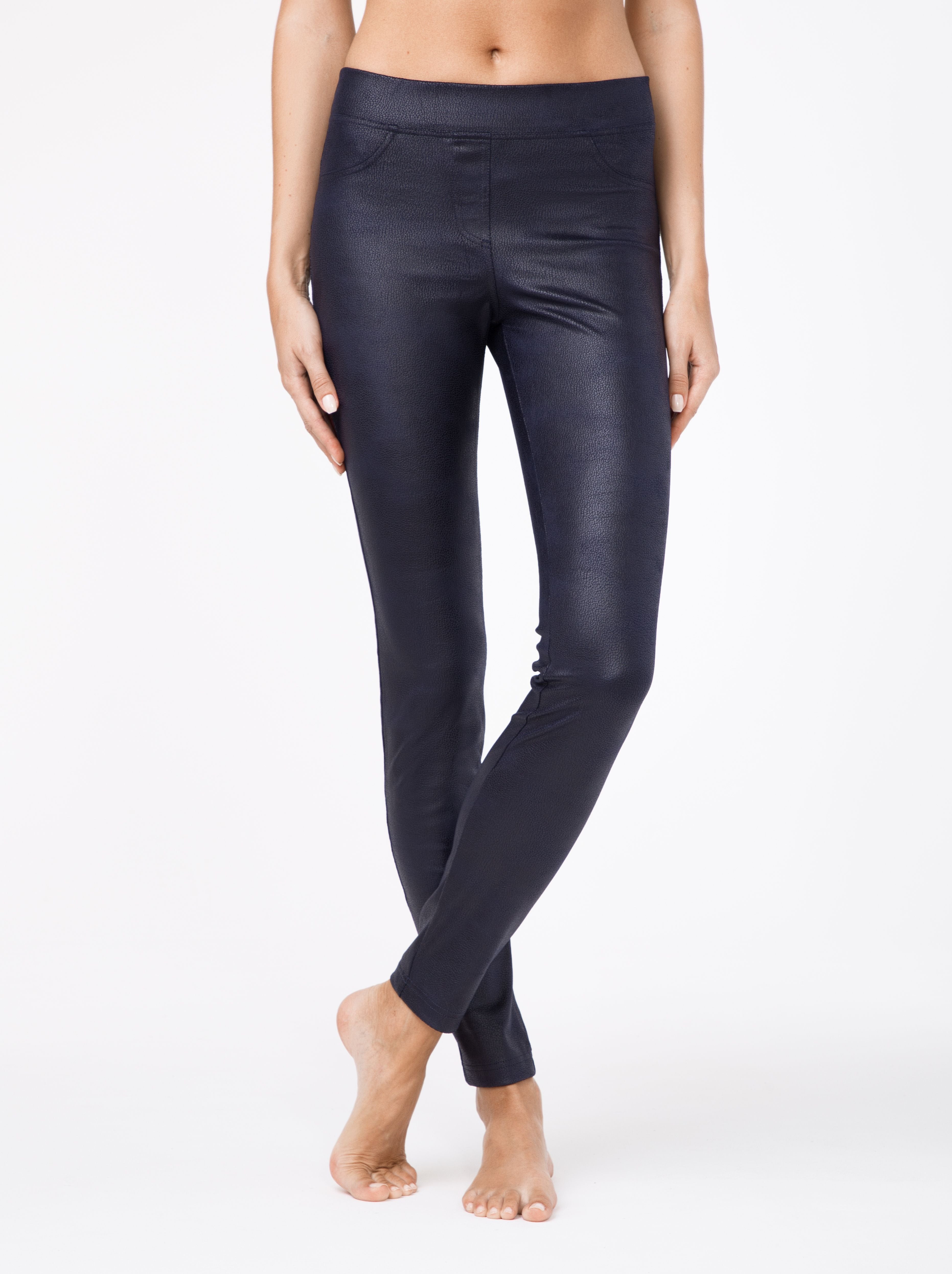 leather Leggings womens leggings Gleam by Conte Elegant navy dark blue with pockets