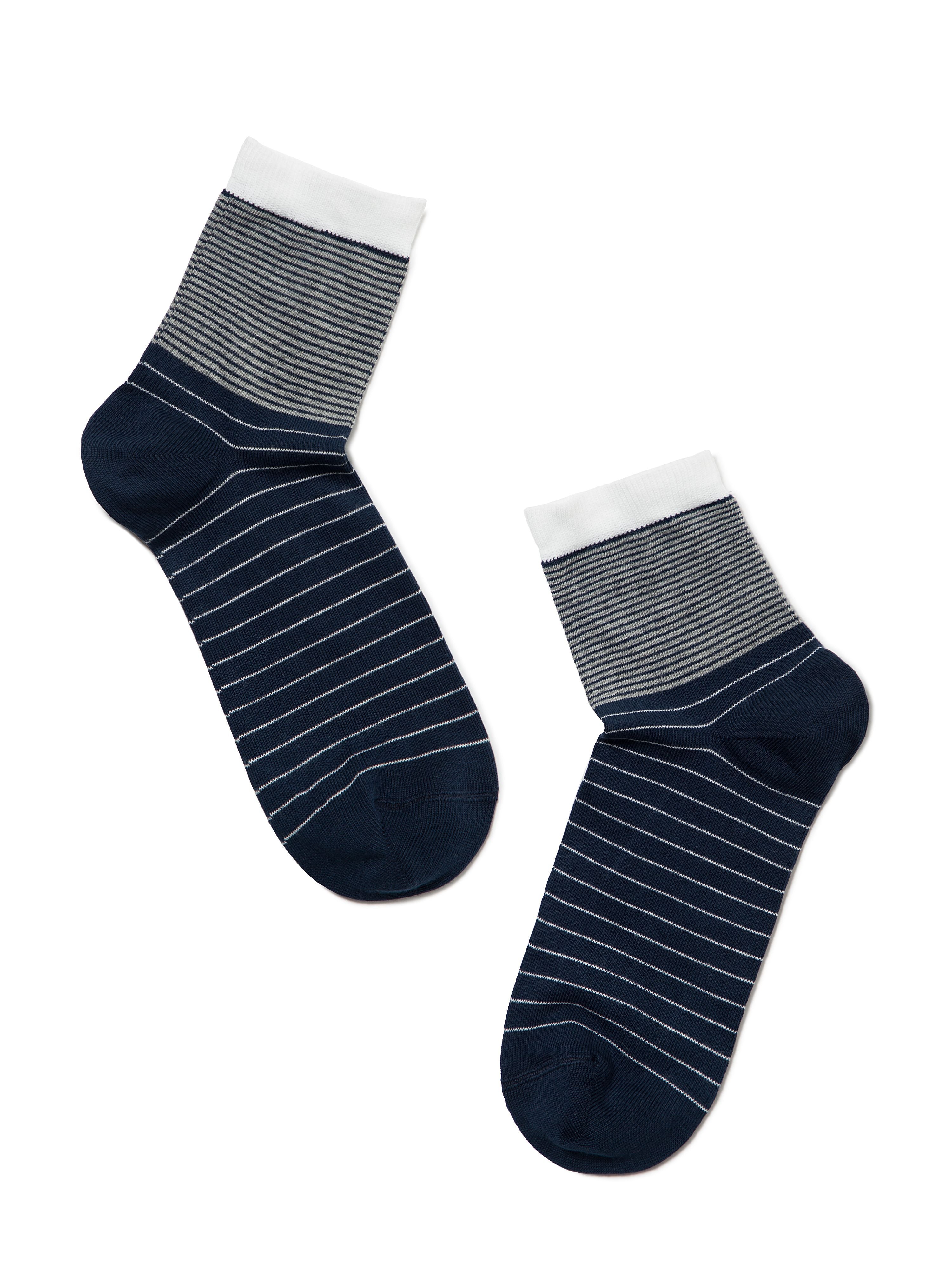 Women's blue striped socks by Conte Elegant. Blue socks with white stripes pattern