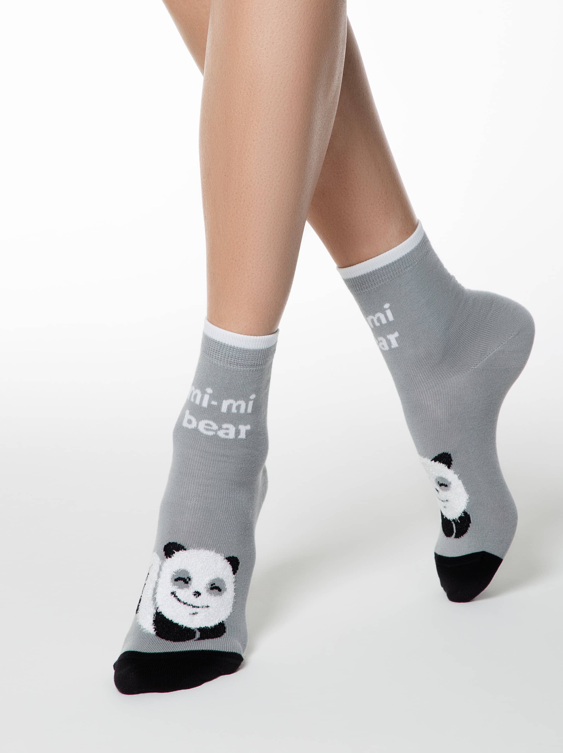Pisane ženske bombažne nogavice z zanimivimi vzorci iz plišaste niti Conte Panda